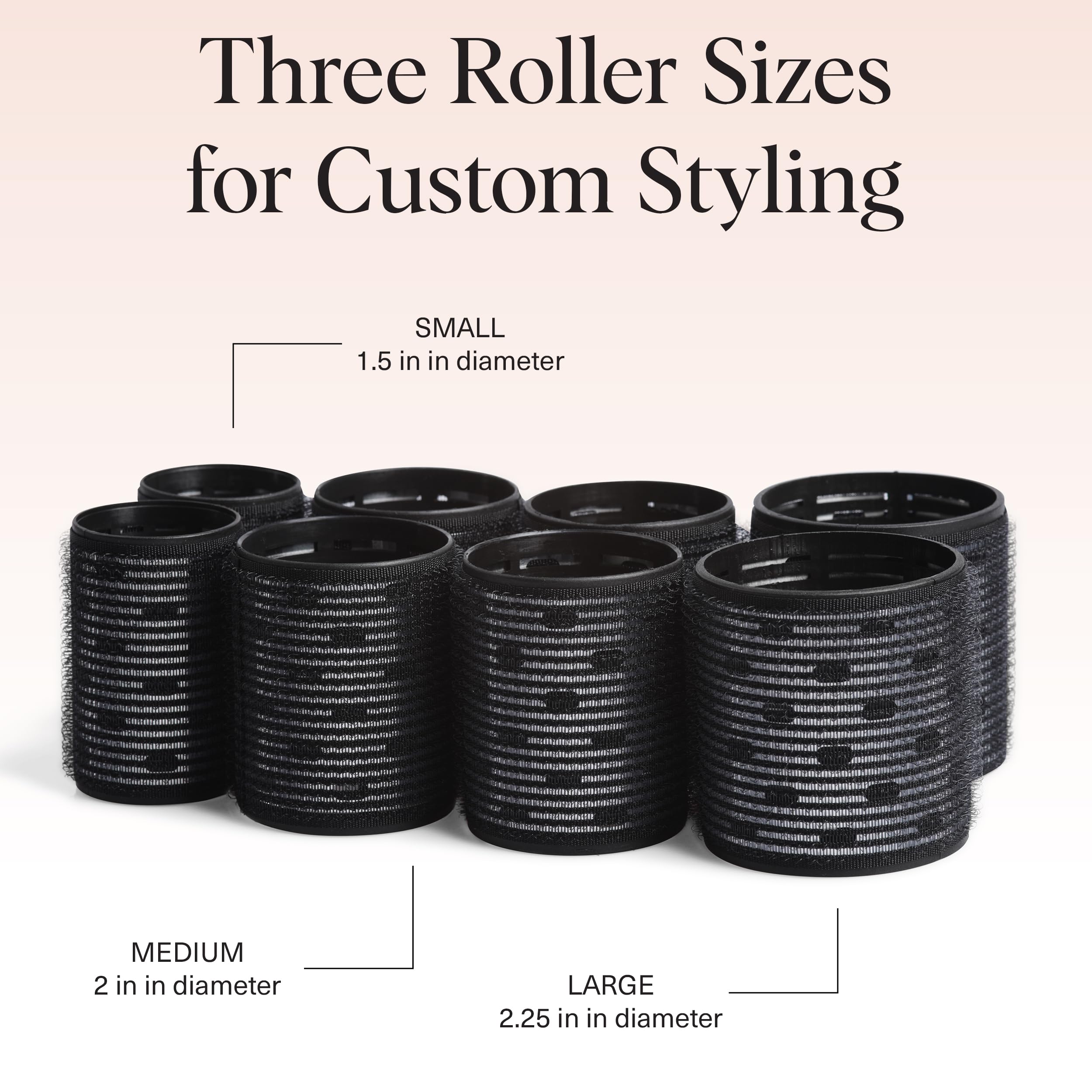 Kitsch Ceramic Thermal Hair Rollers for Women – Self Grip Hair Curlers for Heatless Curls Overnight - Volumizing Large Rollers for Short & Long Hair - For Long Lasting Frizz-Free Curls - Black, 8pcs