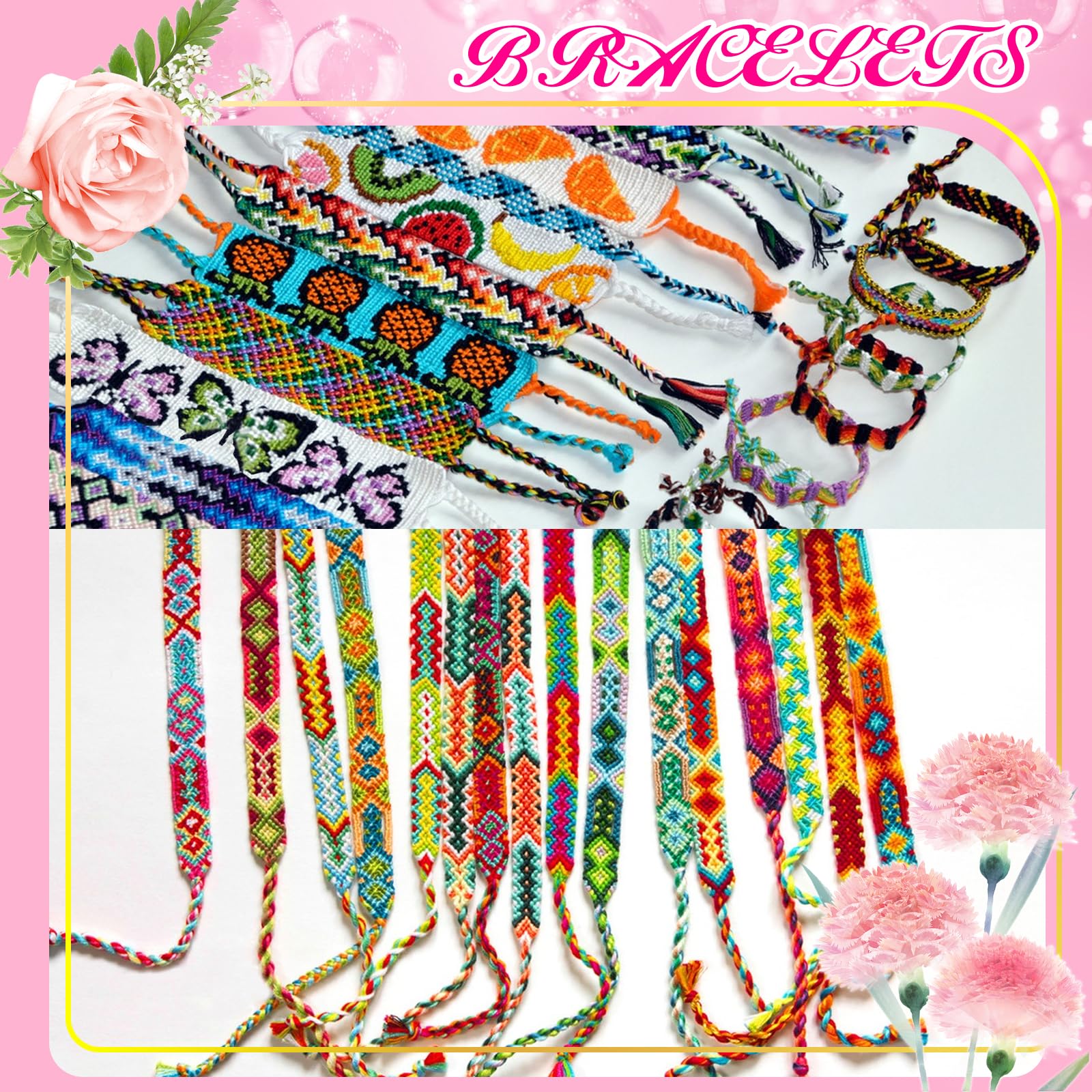 Friendship Bracelet String 50 Skeins Fashionable Rainbow Color Embroidery Floss Cross Stitch Embroidery Thread Cotton Floss Bracelet Yarn, Craft Floss