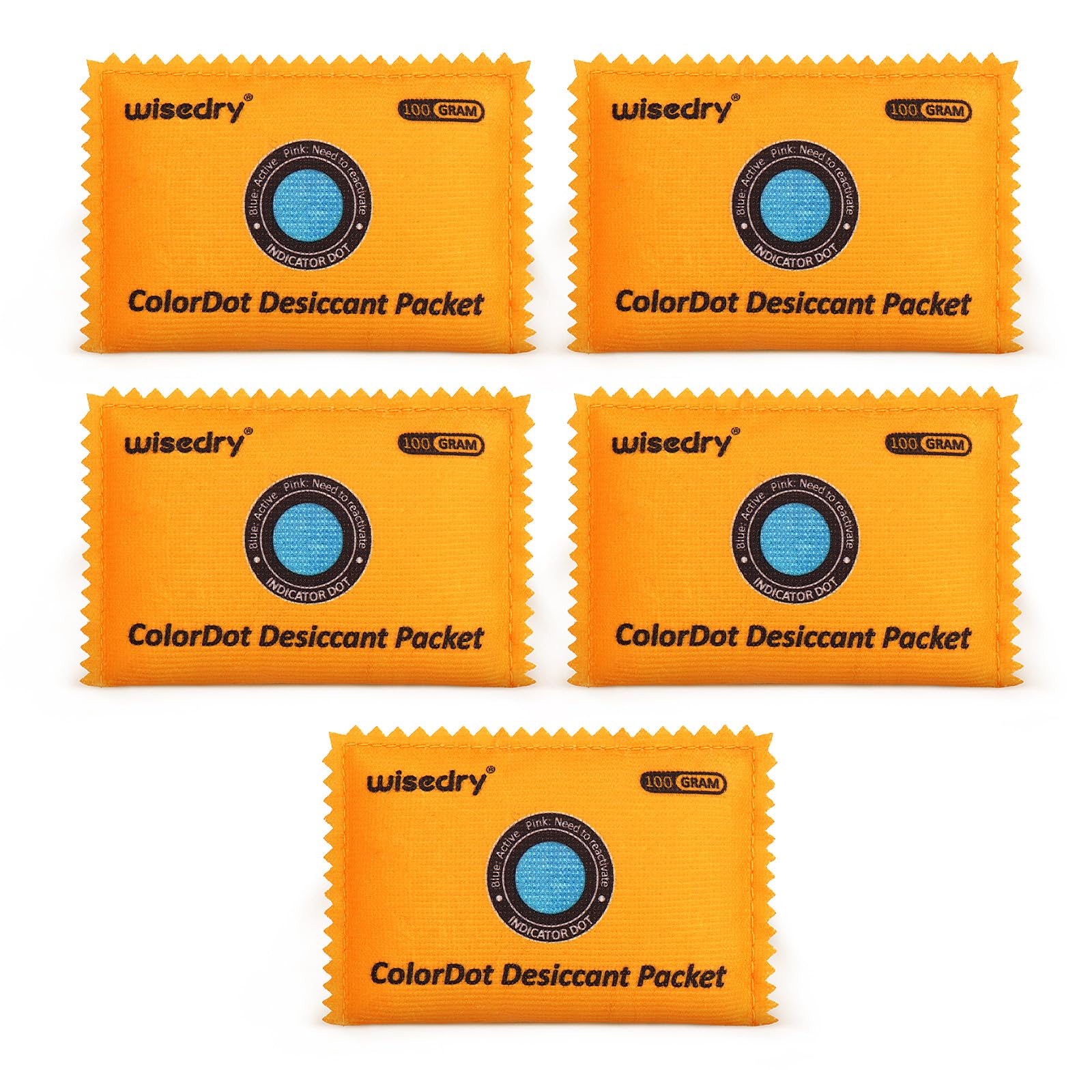 wisedry 100g [5 Packs] Reusable Desiccant Packs for Storage, Rechargeable Color Indicating Silica Gel Desiccant Packets, Moisture Absorbers for Storage Bins, Suitcase, Safe, 3D Filaments, Electronics