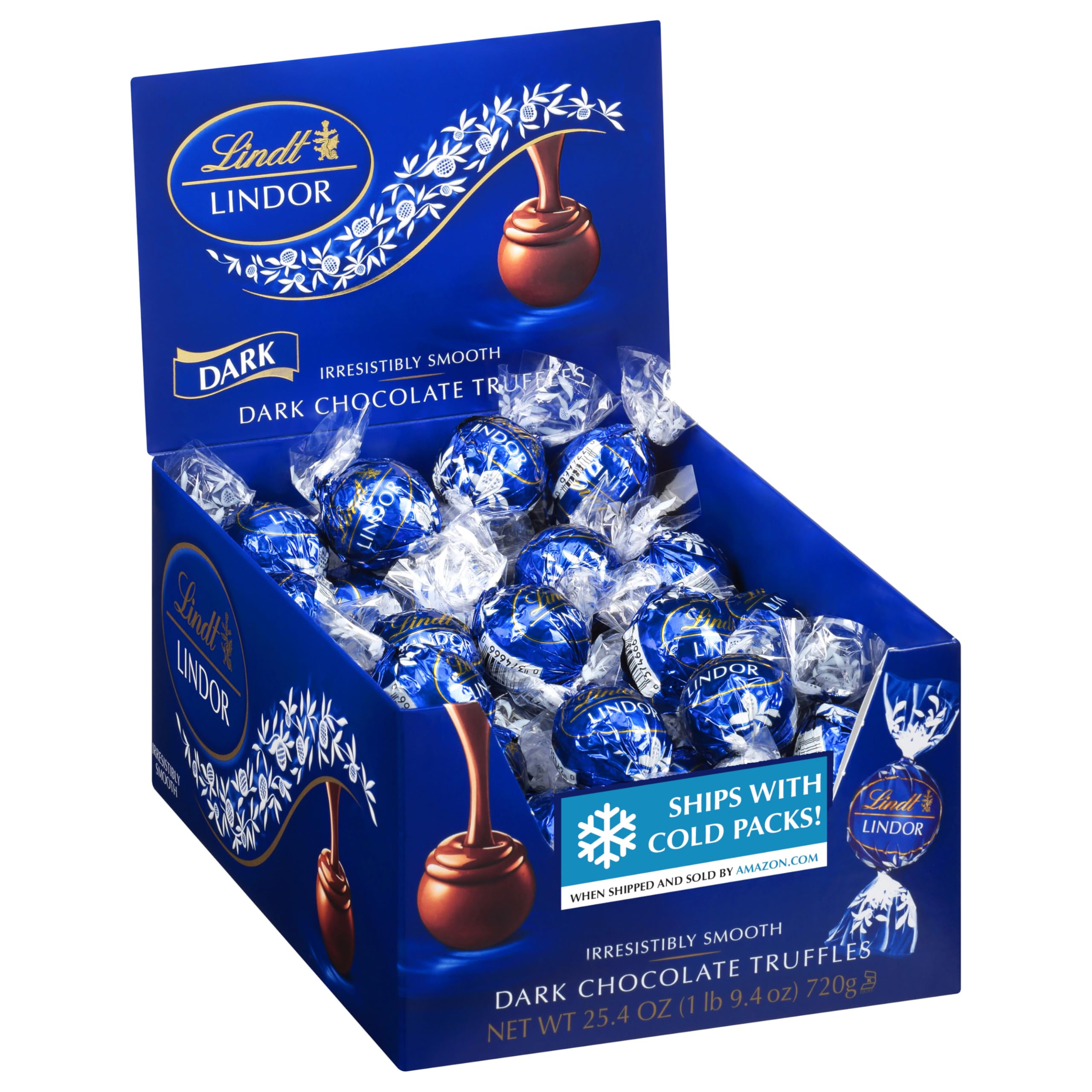 Lindt LINDOR Dark Chocolate Candy Truffles, Dark Chocolate with Smooth, Melting Truffle Center, 25.4 oz., 60 Count