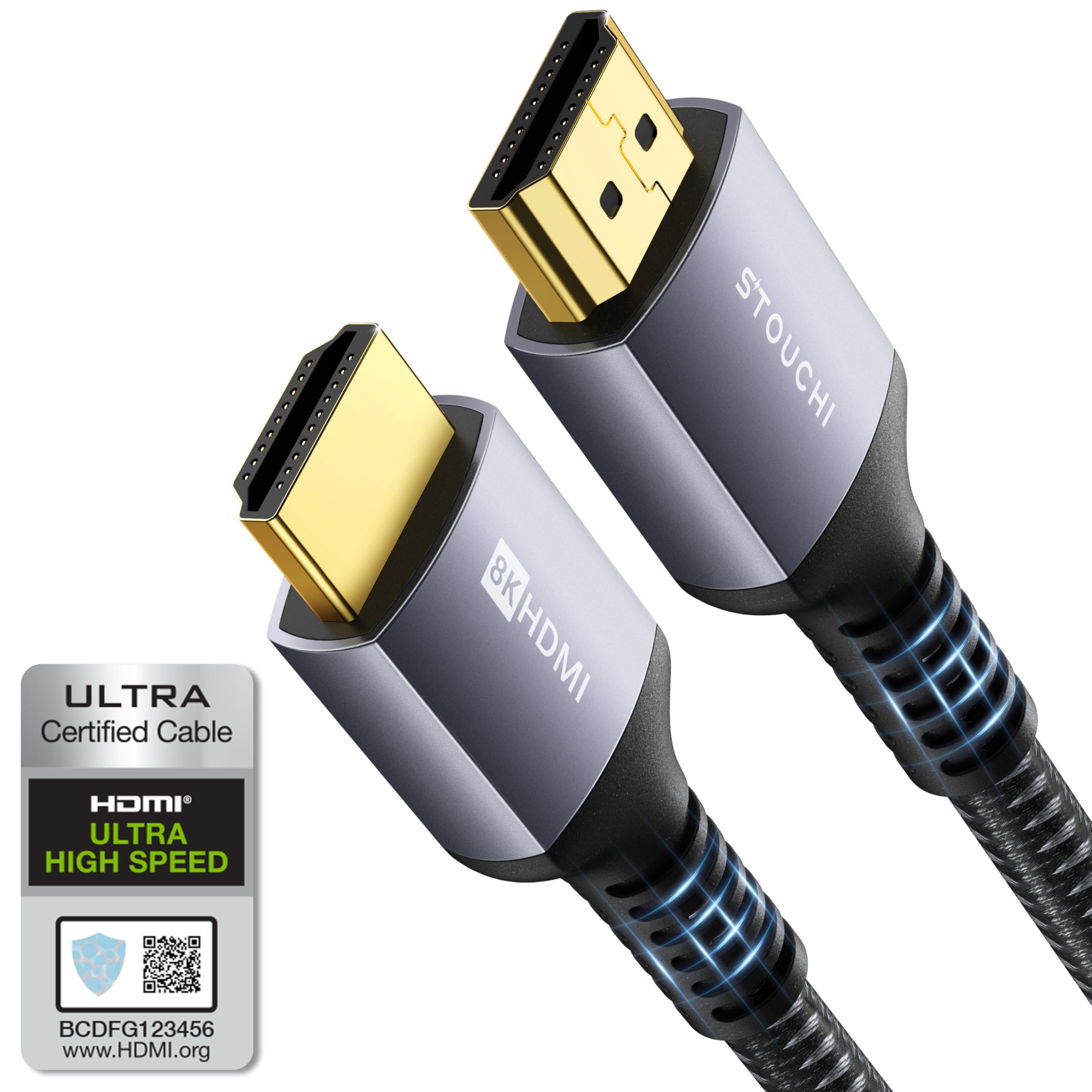 Stouchi 10K 8K HDMI Cable 6ft 48Gbps (Certified) Ultra High Speed HDMI Cable, 8K60Hz 4K120Hz 144Hz eARC HDCP 2.2&2.3 HDR10+ Dolby Compatible with PS5 PlayStation 5 Xbox Series X Apple TV 4K