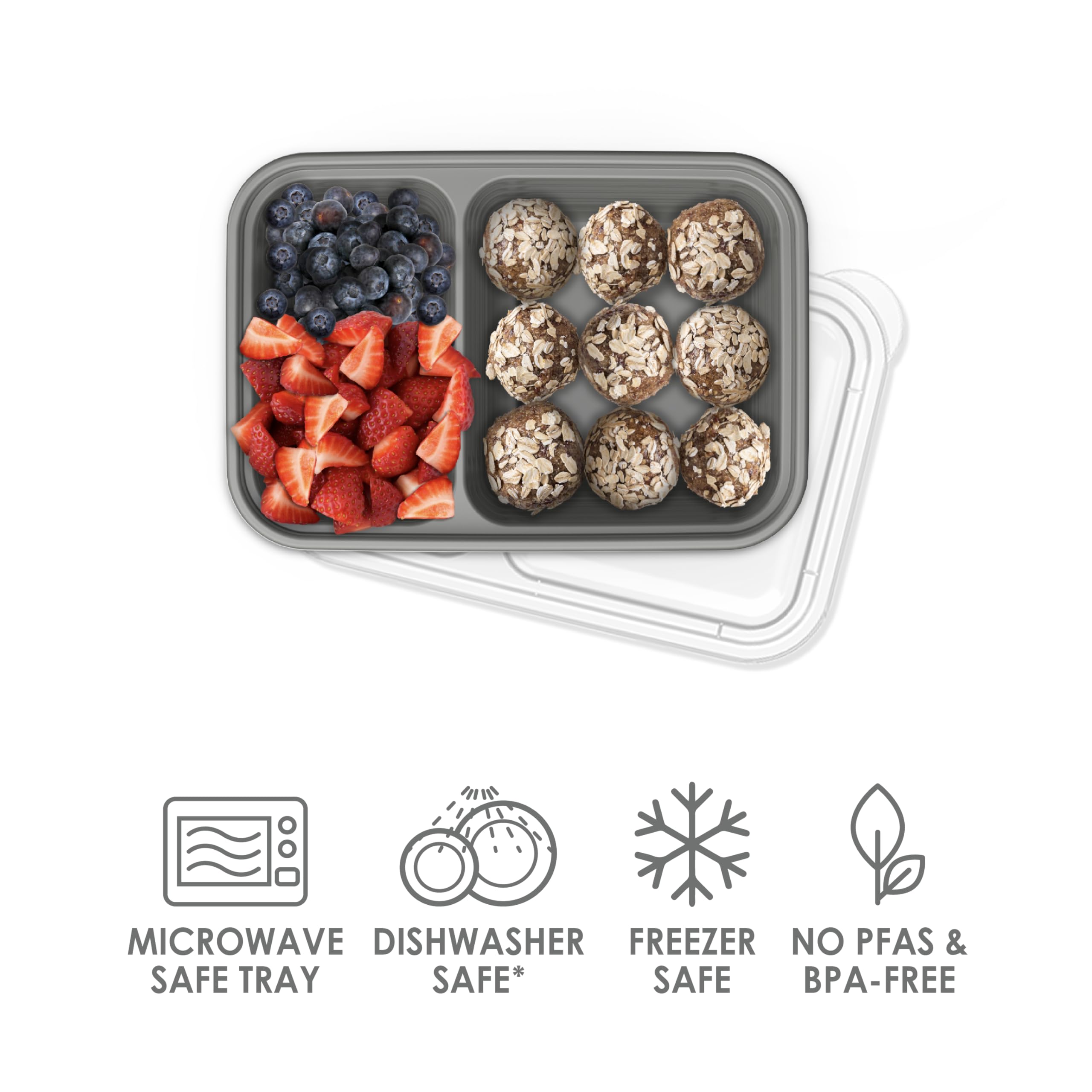 Bentgo Prep - 2-Compartment Snack Containers with Lids - Reusable, Microwaveable, Durable, PFAS & BPA-Free, Freezer and Dishwasher-Safe Meal Prep Food Storage - 10 Trays & 10 Lids (Pewter)
