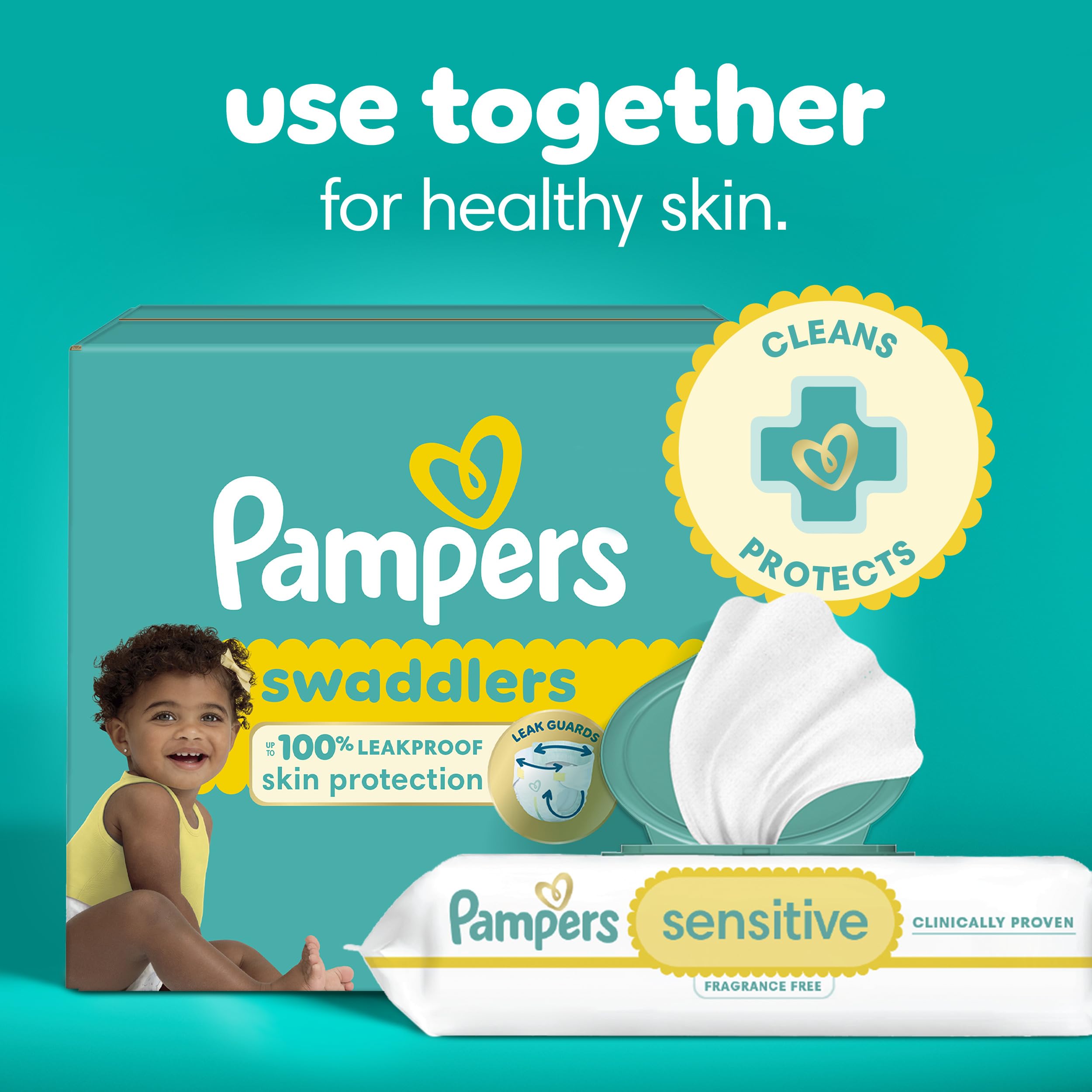 Pampers Sensitive Baby Wipes, Water Based, Hypoallergenic and Unscented, 8 Flip-Top Packs, 4 Refill Packs (1008 Wipes Total)