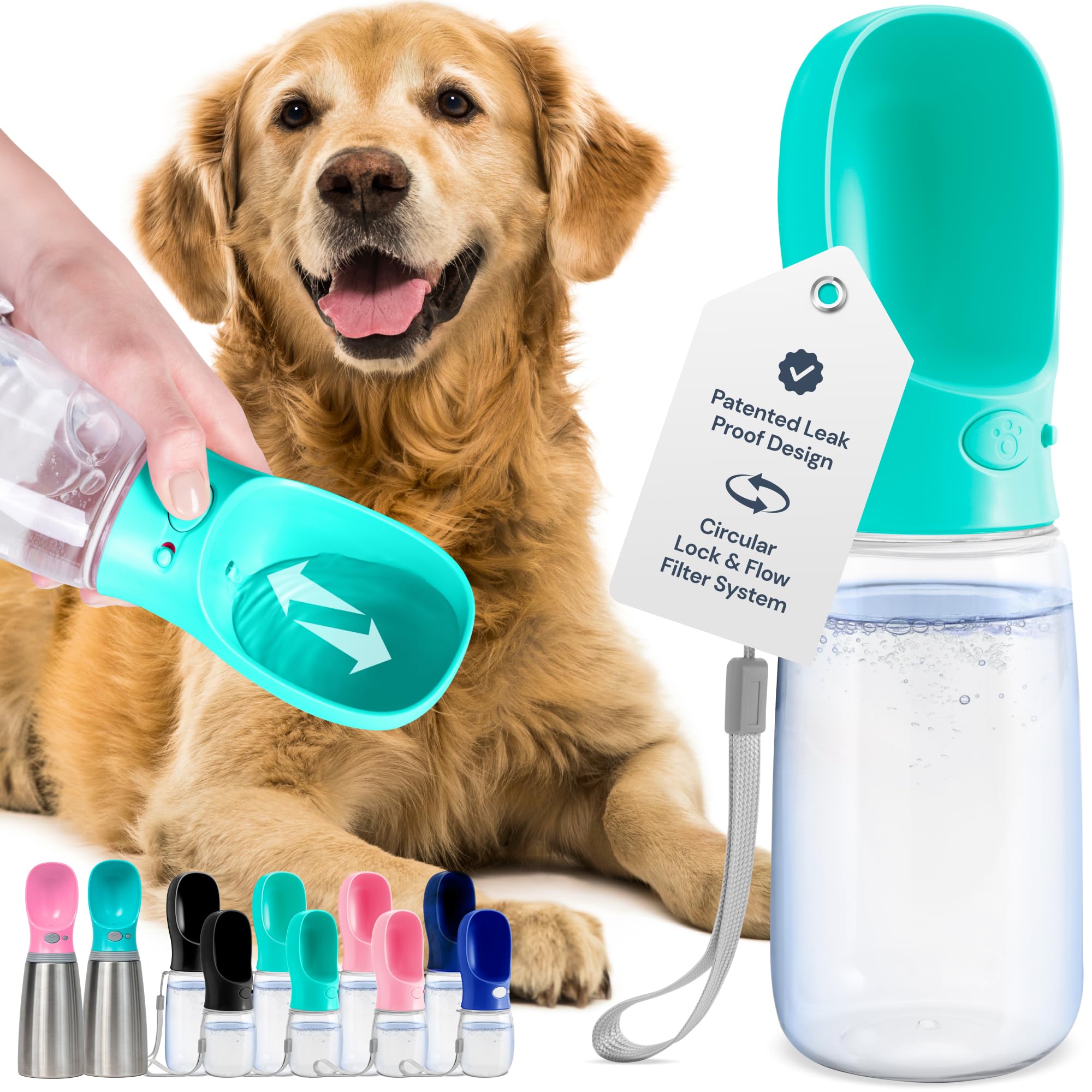 MalsiPree Dog Water Bottle Portable - Lightweight Water Bottle for Dogs - Dog Travel Water Bottle with Bowl - Dog Walking Accessories (12OZ, Blue) - Leak Proof Water Bottle for Dog - Pet Water Bottle