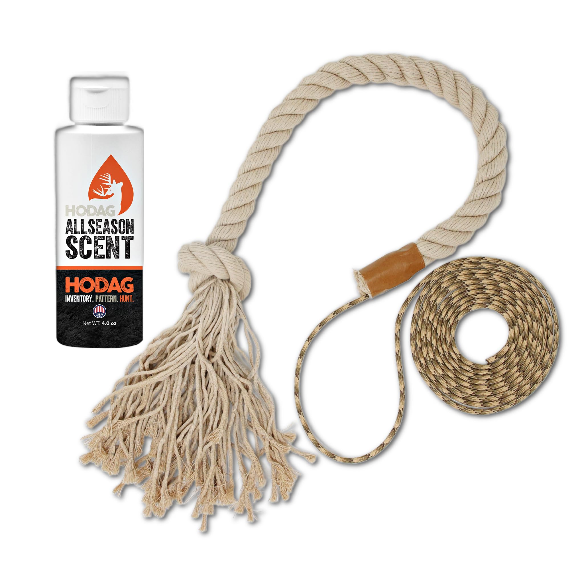 HODAG حبل القنب المعطر لصيد الغزلان - جذاب وطُعم فعال للغزلان بيضاء الذيل - طقم سهل التركيب لمحاكاة الحك مع رائحة 4 أوقية تدوم طوال الموسم - بديل بول الغزال (ذكر أو أنثى) أو بديل قطارة الشبق (إعداد فردي)