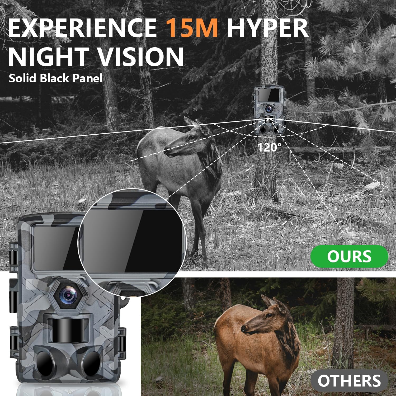 LANTOOCAM Trail Camera, 60MP Hunting Camera with WiFi, 32GB TF Card, Night Vision, Motion Activated, IP66 Waterproof, 120°Wide-Angle for Deer Scouting or Home Security, APP Control, H.264 MP4 Video