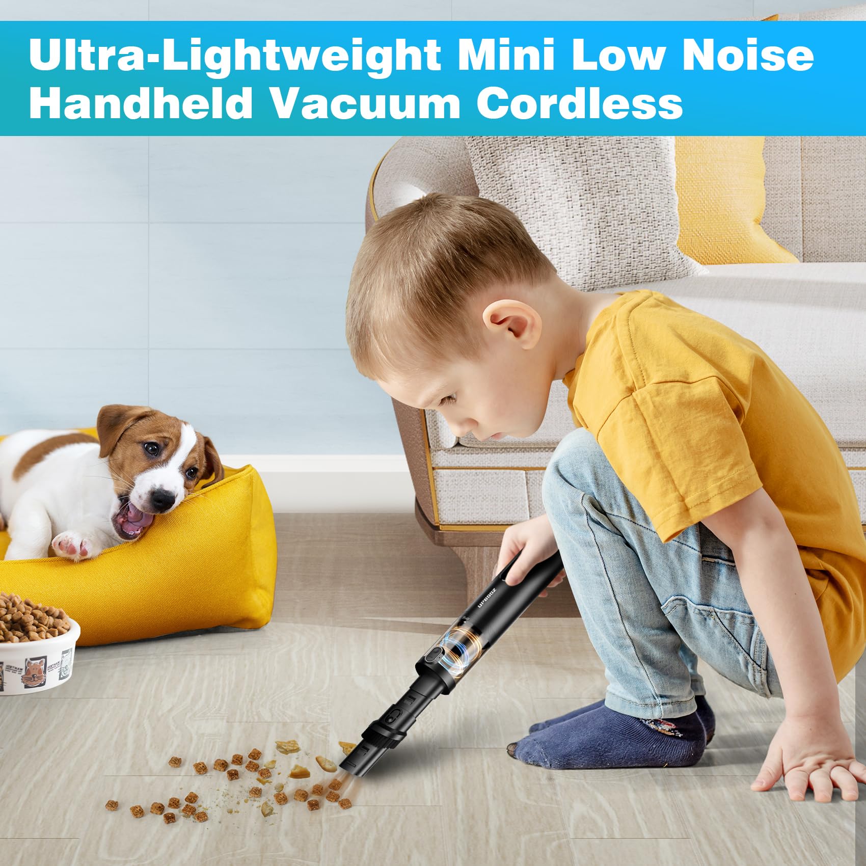 Handheld Vacuum Cordless, Upbooz Portable Car Vacuum, 14000PA Powerful Suction Vacuum Cleaner with LED Light and Air Duster 2 in 1, Low Noise Rechargeable Mini Hand Held Vacuum for Car Home Pet Office