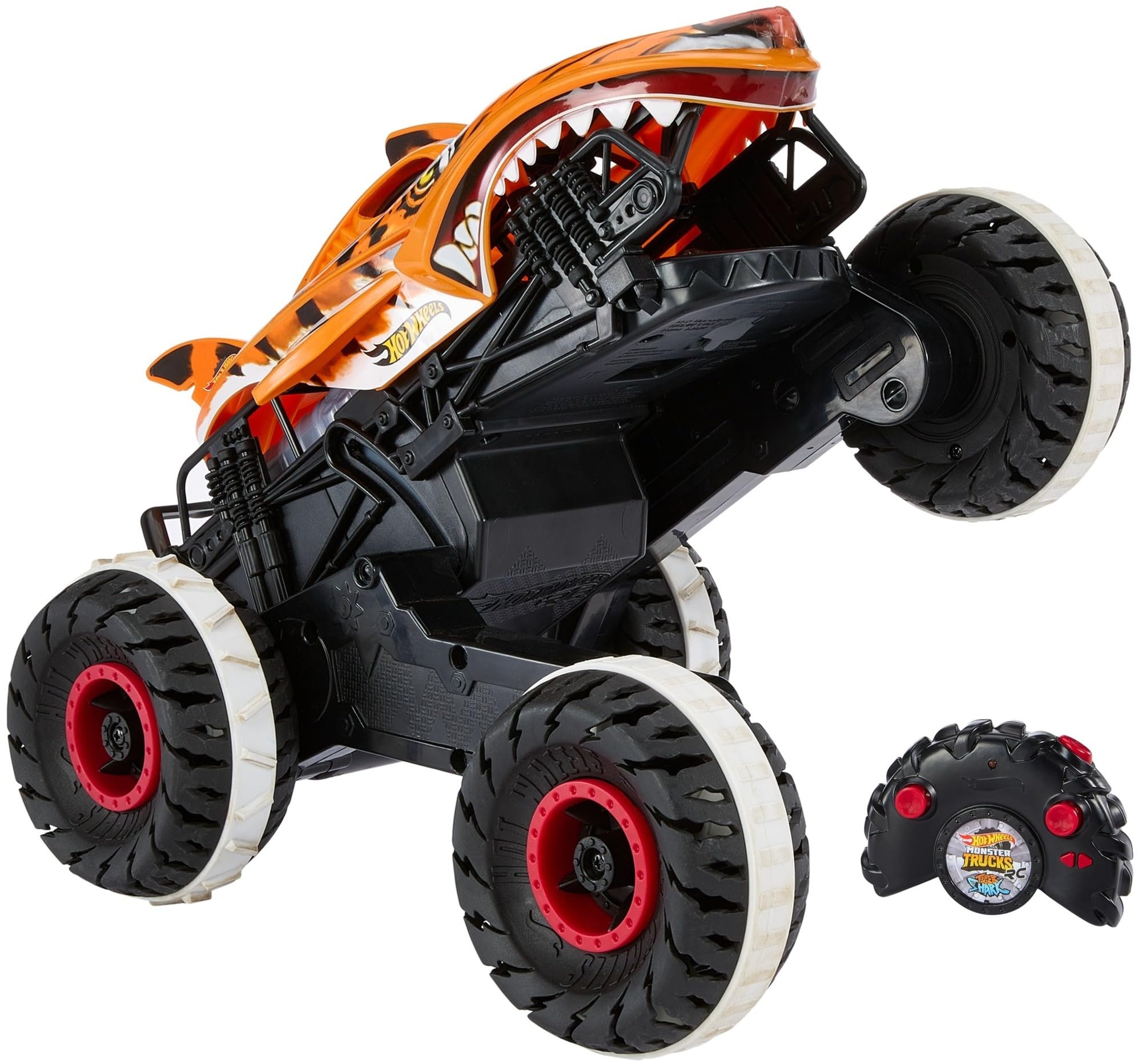 Hot Wheels RC Toy, Remote-Control Monster Trucks Unstoppable Tiger Shark in 1:15 Scale with Terrain Action Tires