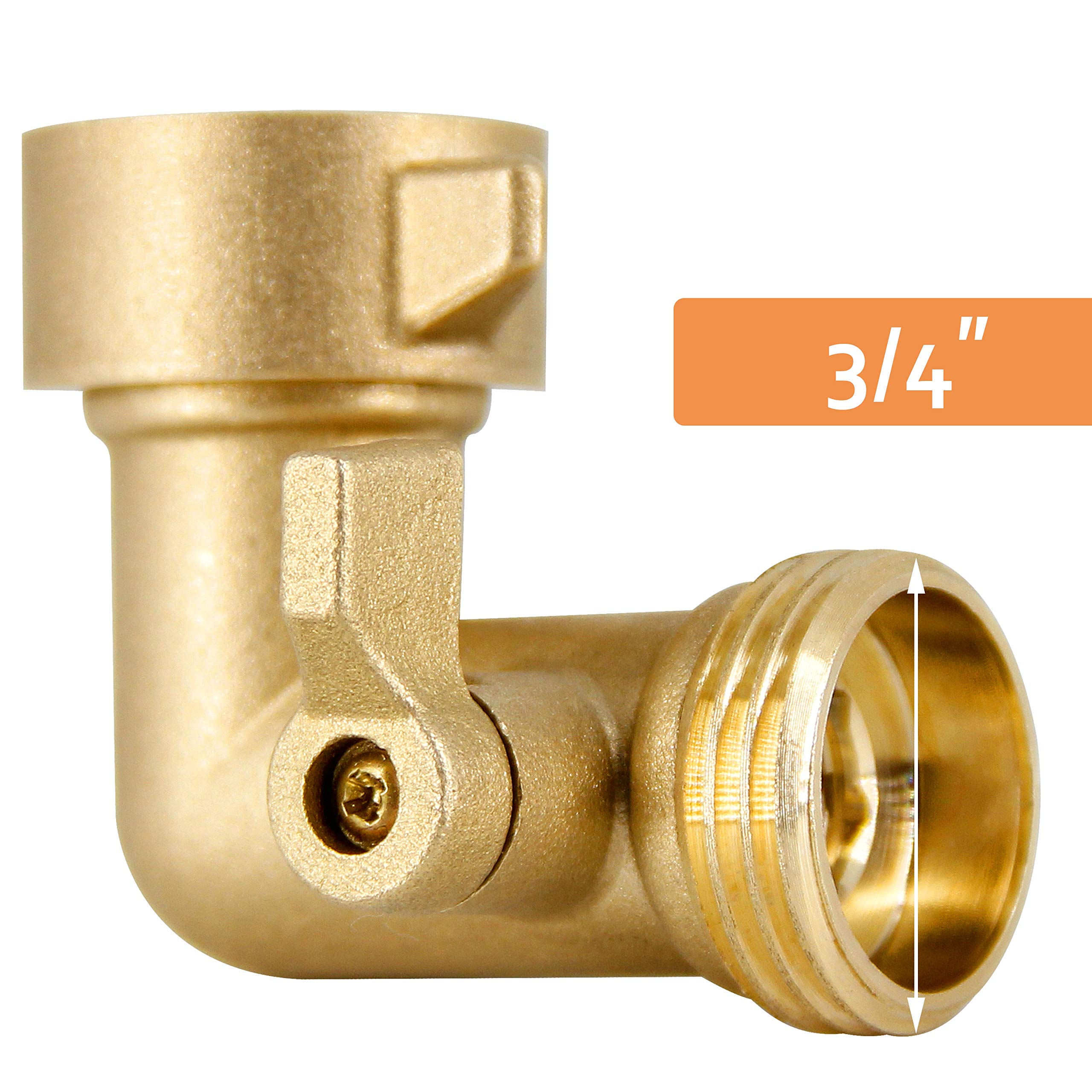 Lifynste Garden Hose Elbow Connector, 90 Degree Brass Garden Hose Elbow Adapter with Shut Off Valves, 2 Pack
