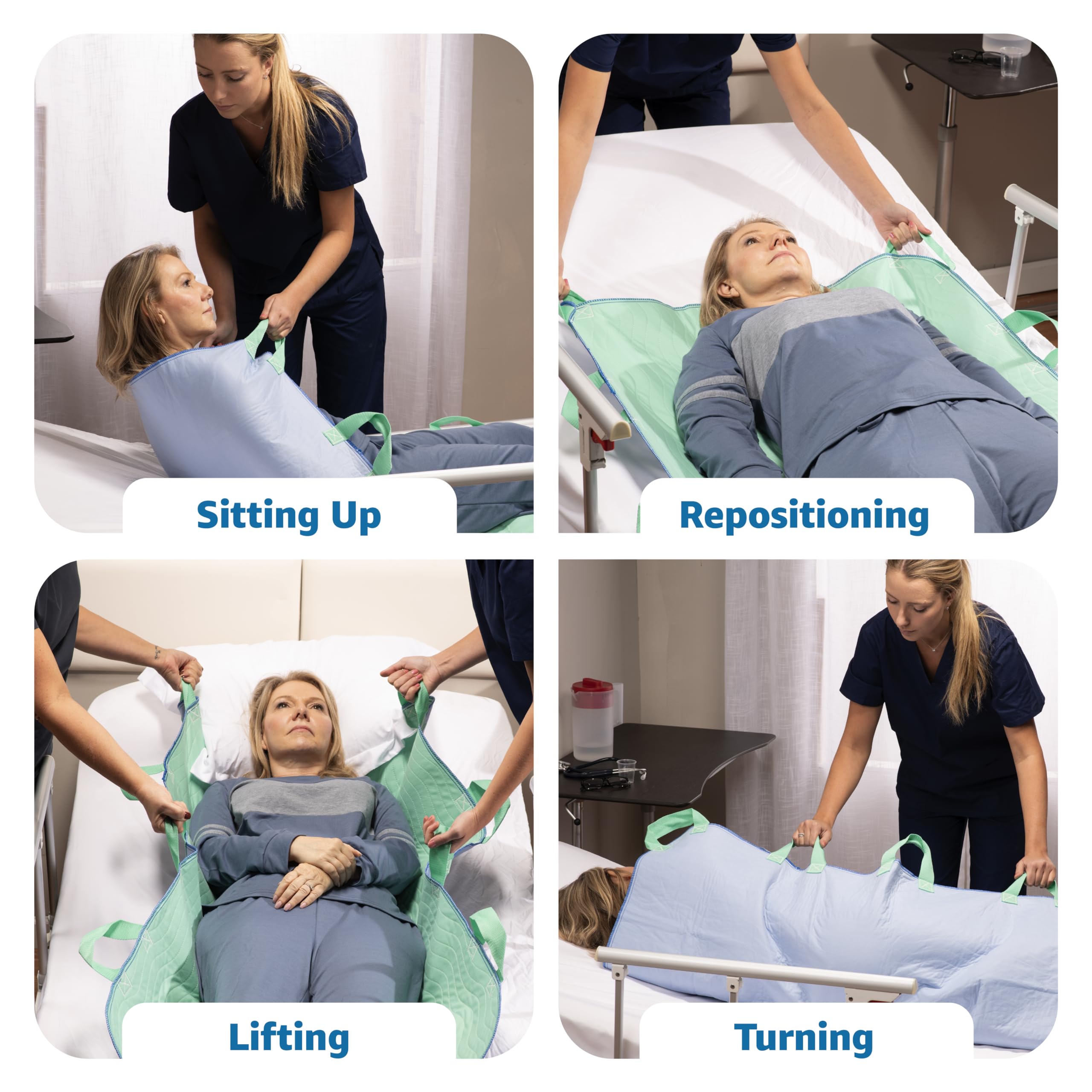 Improvia Positioning Bed Pad 34"x52" with 8 Reinforced Handles, Quick-Drying, Washable, Waterproof, Reusable, Mattress Protection, for Lifting, Turning, Transfer, Elderly and Incontinence Patients.