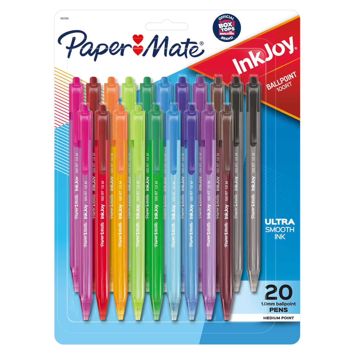 أقلام حبر جاف قابلة للسحب InkJoy 100RT من بيبير ميت، رأس متوسط (1.0 مم)، متنوعة، 20 قطعة