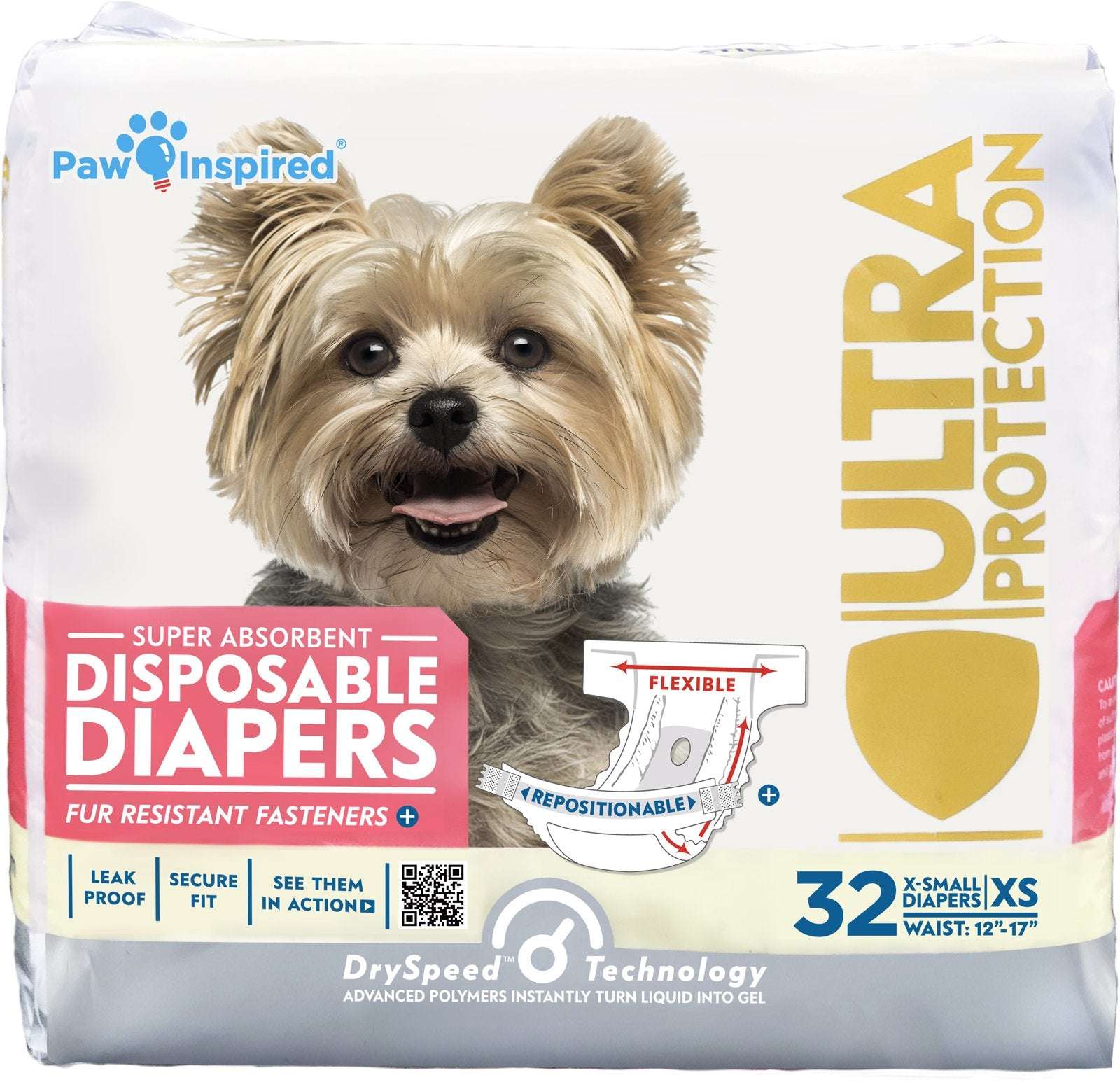 Paw Inspired 32ct Disposable Dog Diapers | Female Dog Diapers Ultra Protection | Diapers for Dogs in Heat, Excitable Urination, or Incontinence (Medium)