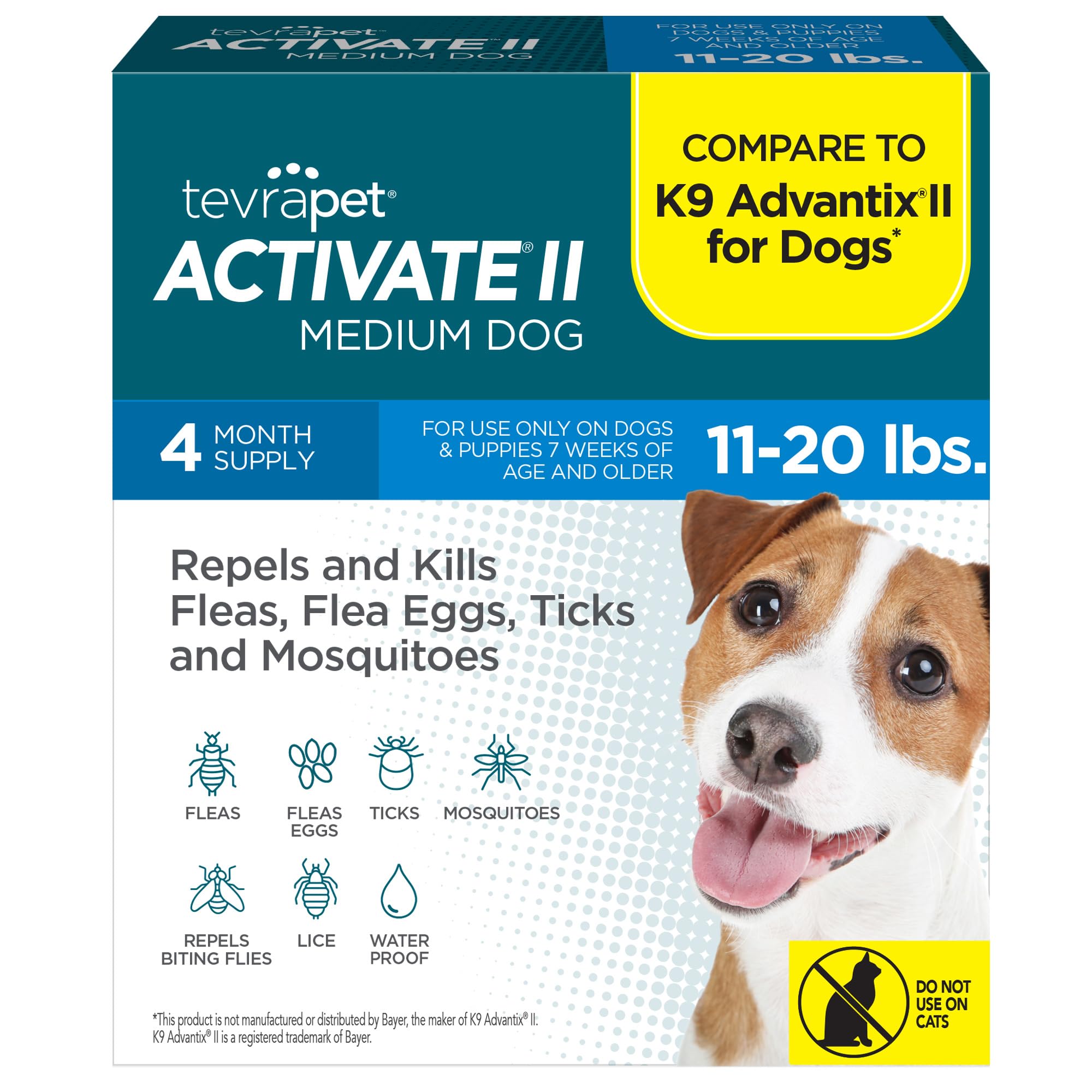 Activate II Flea and Tick Prevention for Dogs | 4 Count | Large Dogs 21-55 lbs | Topical Drops | 4 Months Flea Treatment