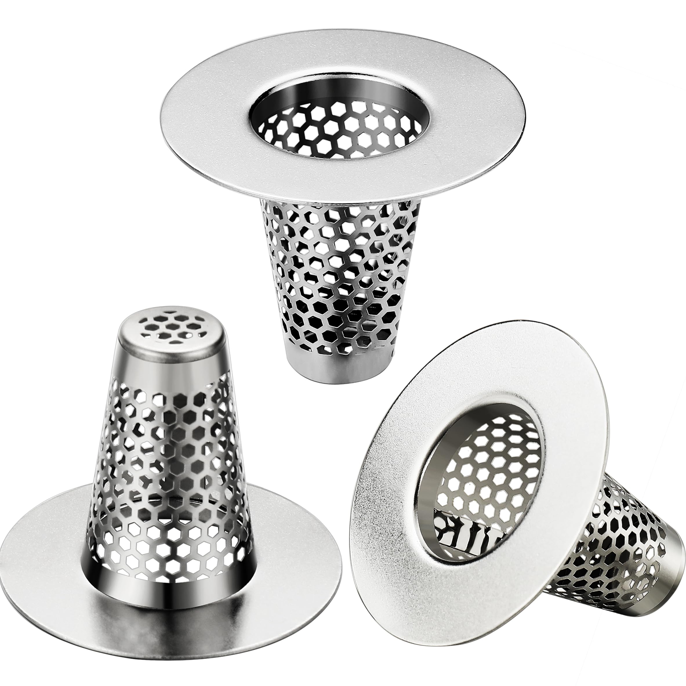 3PCS Bathroom Sink Drain Strainer for 1.2"-1.6" Depth Than 1.60" Drain Hole,Stainless Steel Sink Hair Catcher for Laundry, Utility, Slop, RV Sink.1 Small Conical Premium Bathroom Sink Drain Cover