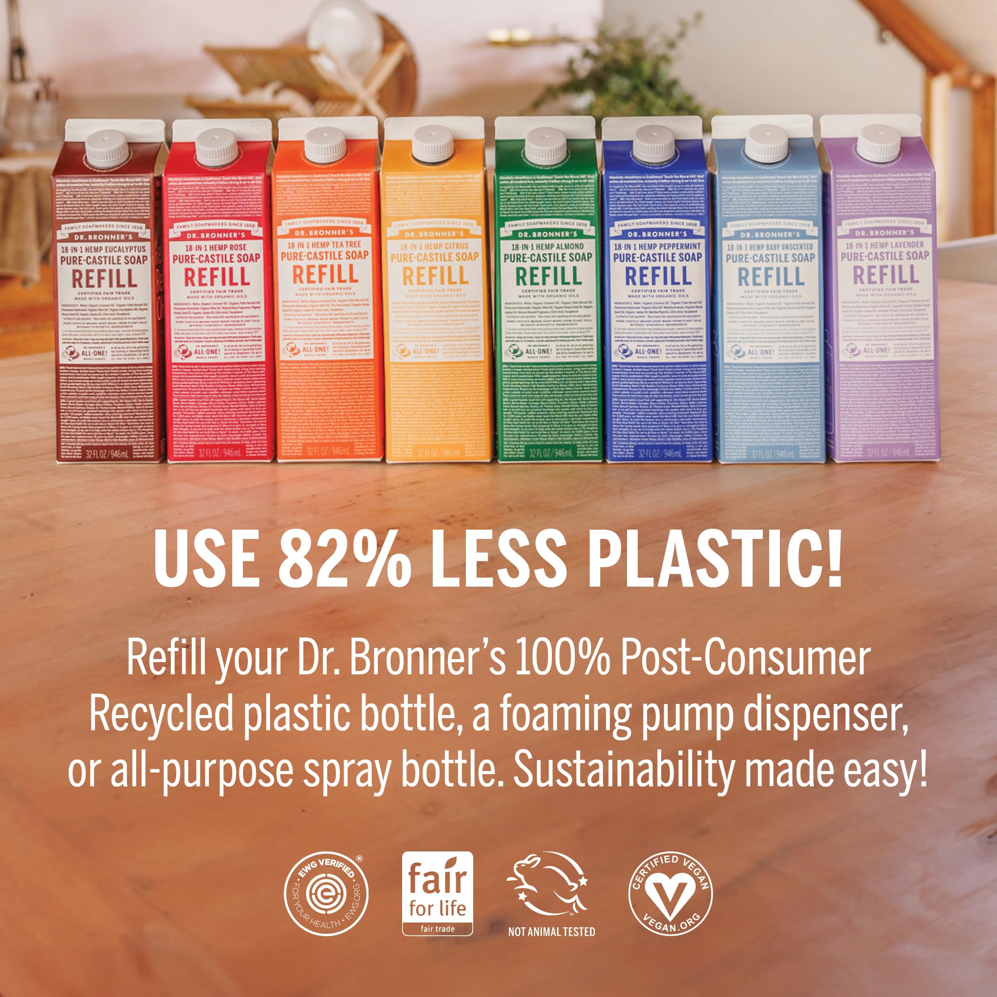 Dr. Bronner's Pure-Castile Liquid Magic Soap Bottle & Refill Carton - Made with Regenerative Organic Certified Oils- 18-in-1 Uses for Face, Body Wash, Hand Soap Refill- Peppermint, 32oz