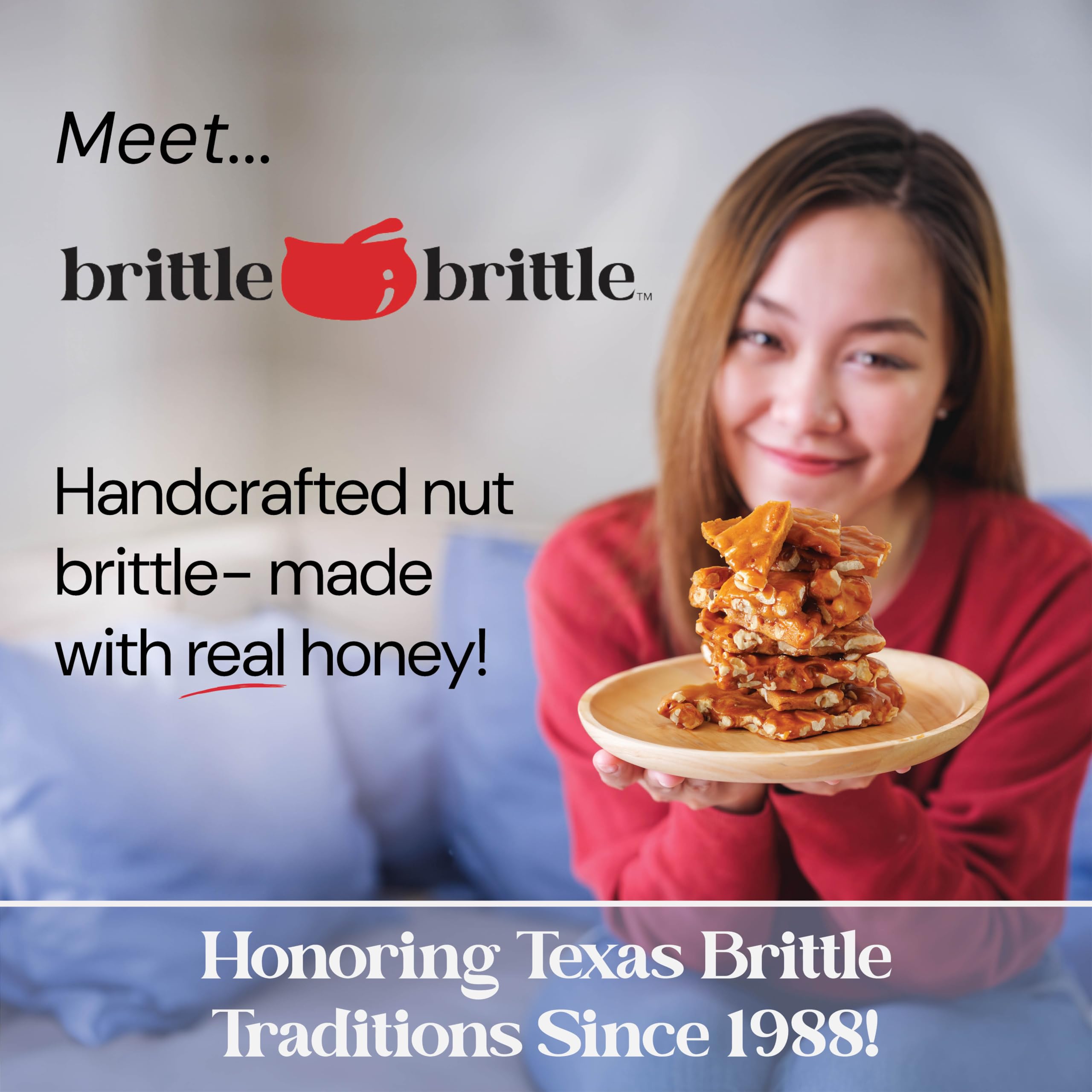 brittle-brittle Peanut Brittle Candy, Handmade Old Fashioned Peanut Brittle Made with Honey, All Natural, Gluten Free, Perfect Snack or Gift, 38 oz