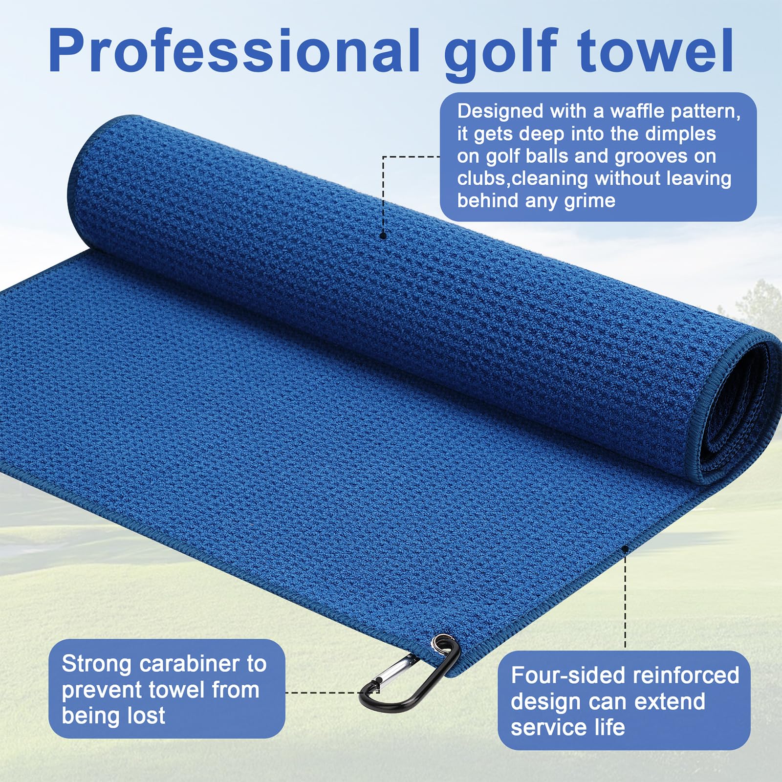 SPOROKET 3 Pack Golf Towel (16" x 16") with Carabiner Clip, Microfiber Golf Towels for Golf Bags Accessories for Men (Gray, Blue, Black)