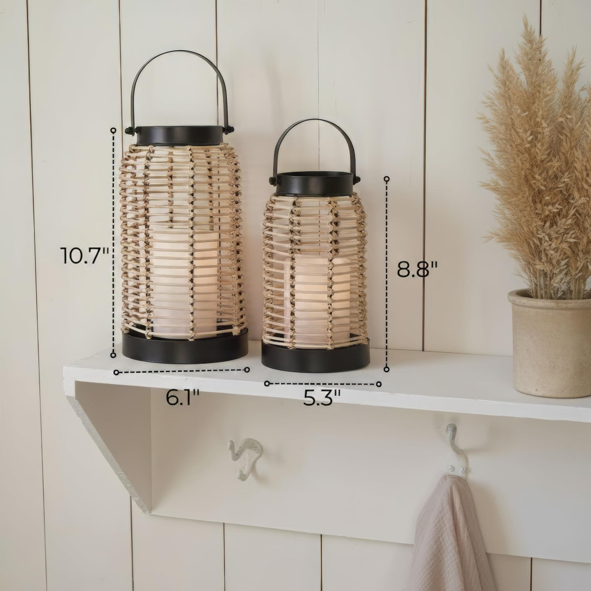 Natural Rattan Boho Lanterns - Handcrafted Decor to Enhance Your Home - Modern Farmhouse Beauty Perfect for Any Living Room, Patio & Porch, Indoor and Outdoor Coffee Table or Kitchen Dining Table