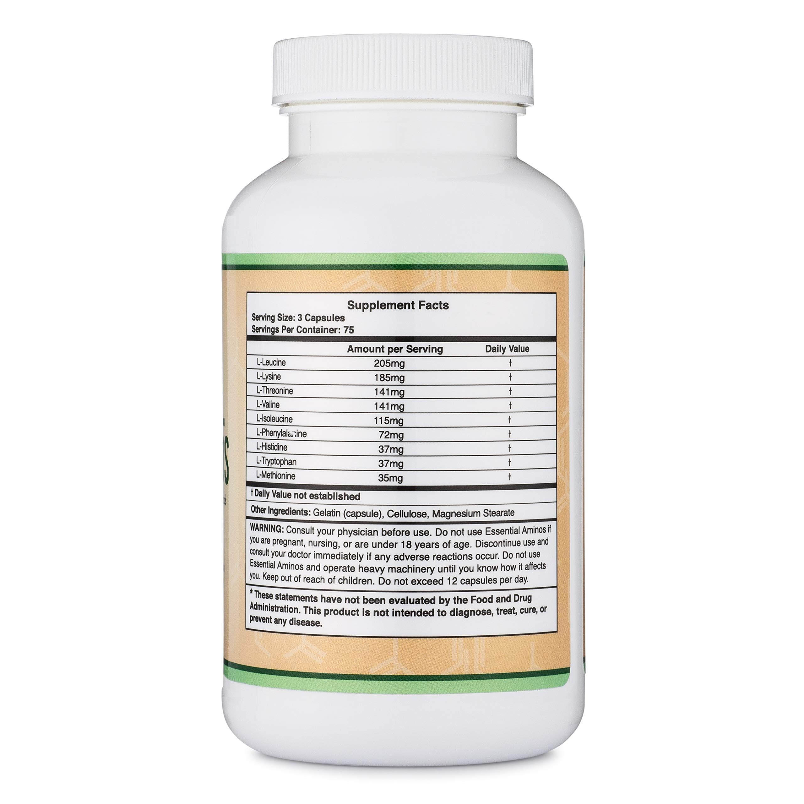Essential Amino Acids - 1 Gram Per Serving Powder Blend of All 9 Essential Aminos (EAA) and All Branched-Chain Aminos (BCAAs) (Leucine, Isoleucine, Valine) 225 Capsules, Gluten Free by Double Wood