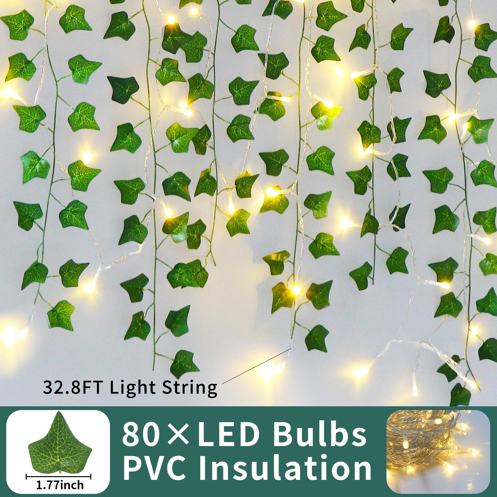 Freyalife Fake Vines for Room Decor(12 Pack 84 FT),with CE Certified 80 LED String Lights,Artificial Plant Ivy for Aesthetic Home Bedroom Wall Wedding Party Office Patio Indoor, Outdoor Garden Décor