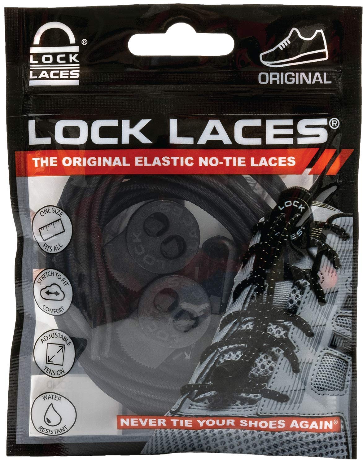 LOCK LACES (Elastic Shoelace and Fastening System) (Grey)