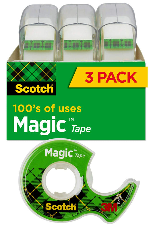 Scotch Magic Tape, 3 Rolls, Numerous Applications, Invisible, Engineered for Repairing, 3/4 x 300 Inches, Dispensered (3105)