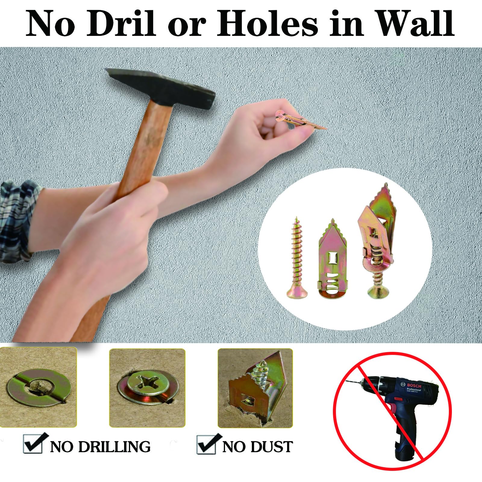 400pcs Self-Drywall Dilling Anchors Screws with 4 Different Expansion Sizes Screw Set, Zinc Plated Steel Dry Wall Screws no Drilling Required, Easy to Install