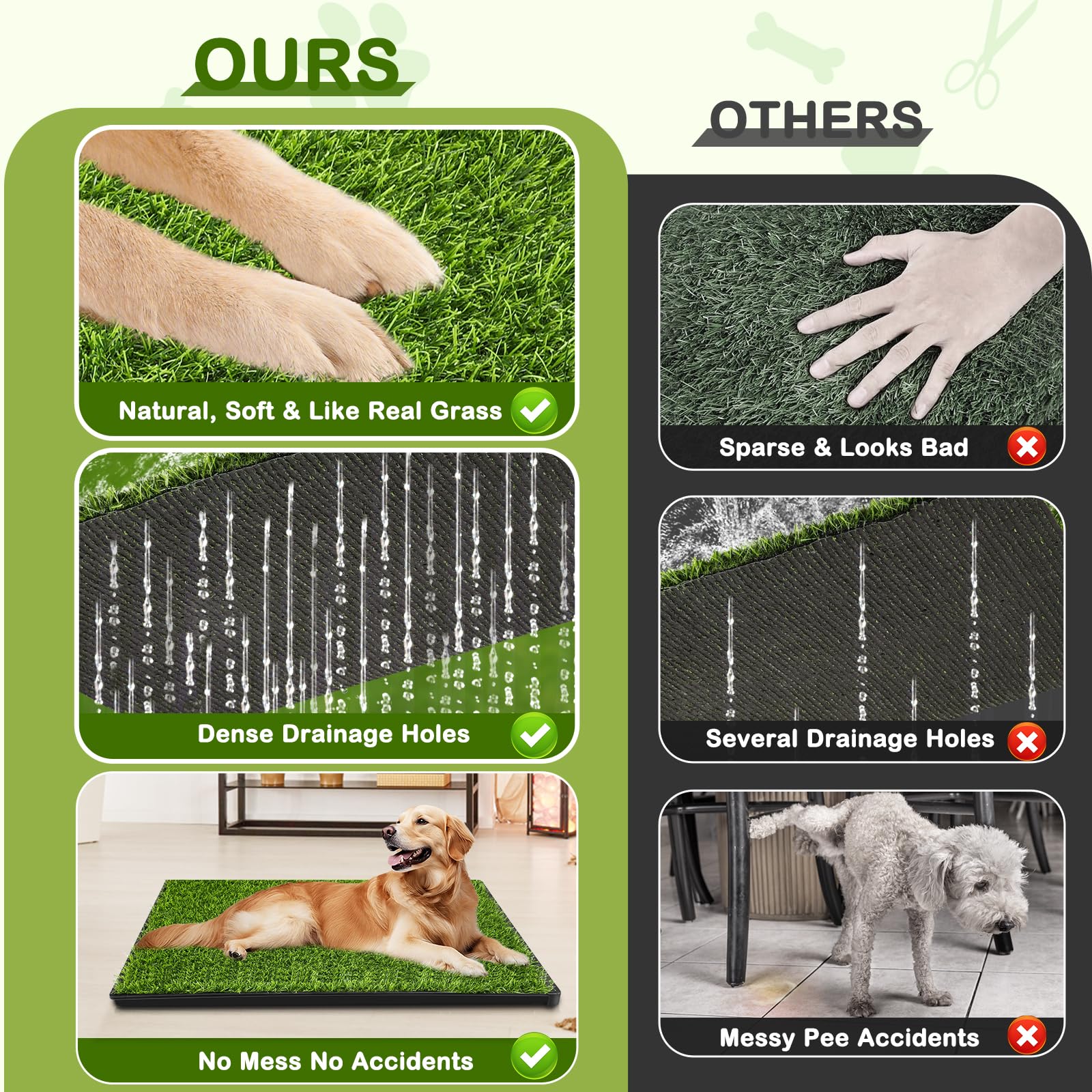 Dog Grass Pad with Tray, 34''X23'' Large Artificial Turf Grass Potty, Reusable Puppy Pee Pads for Dogs, Portable Dog Litter Box for Indoor/Outdoor Potty Training Toilet