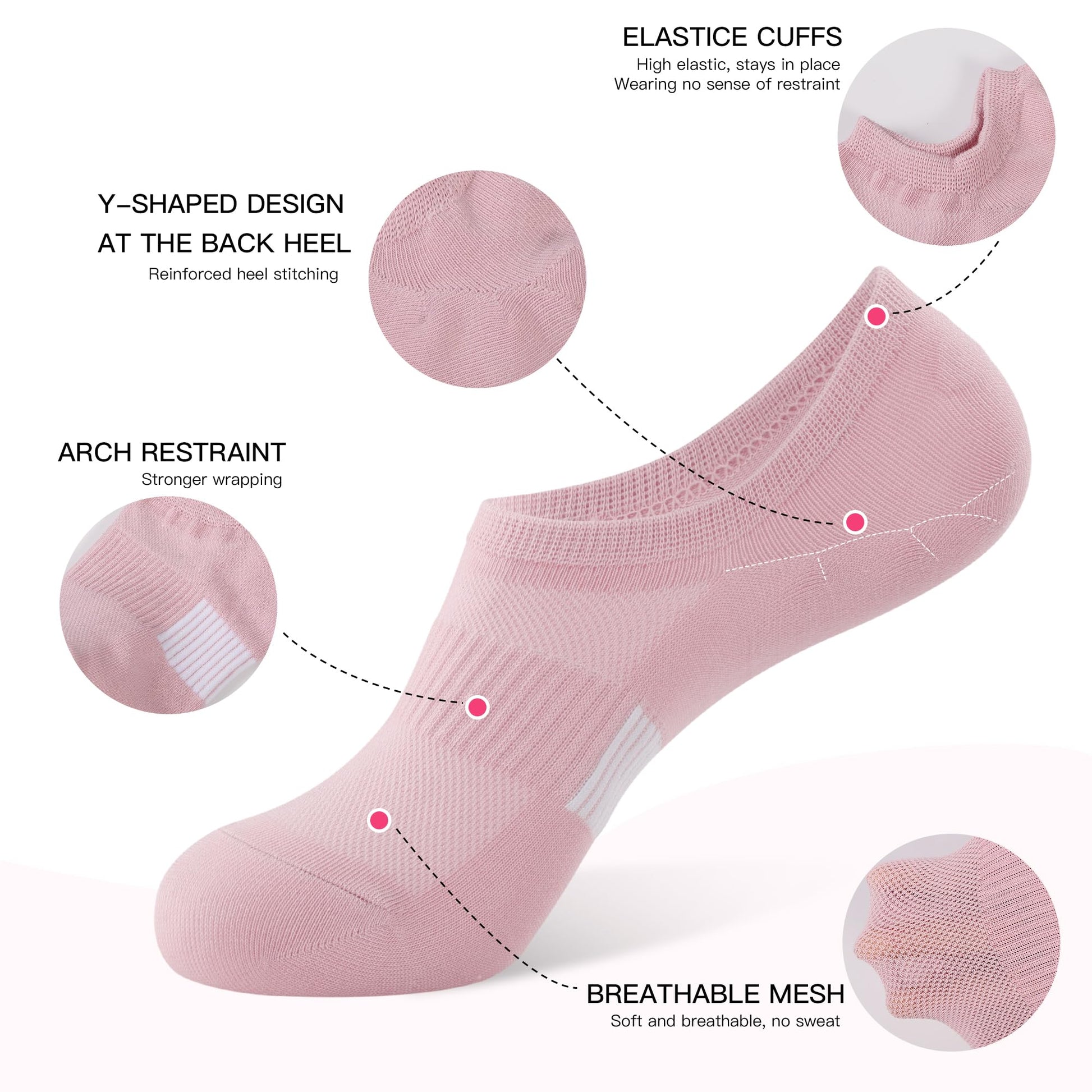 BUDERMMY No Show Socks Womens Low Cut Non Slip Athletic Cotton Invisible Women Sock 5 Pairs (US, Numeric, 9, 11, Regular, Regular, 5 Pairs Mixed)