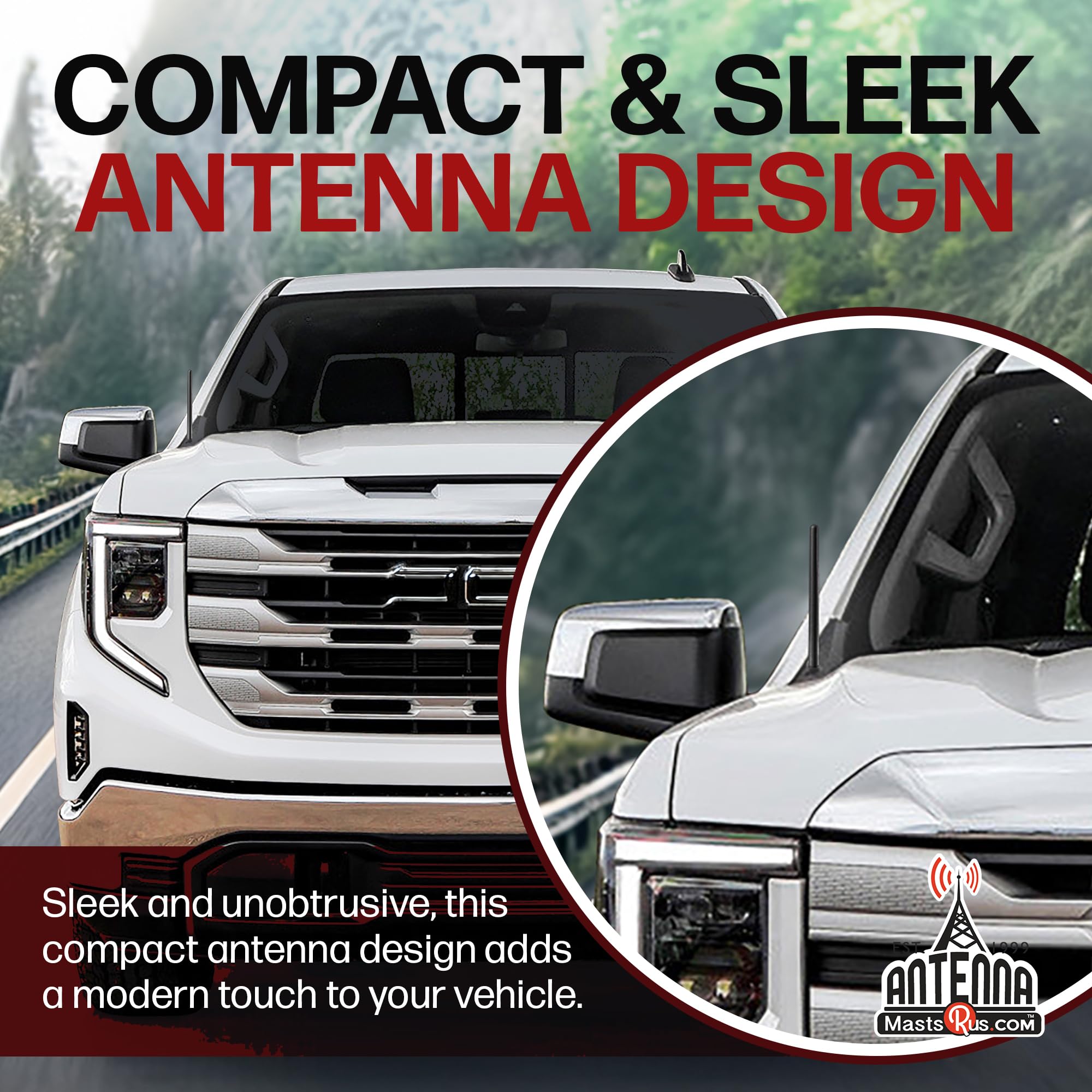 AntennaMastsRus Short Rubber Antenna for GMC Sierra 1500 (2006-2026) - German Engineered with Internal Copper Coil for Enhanced Signal Reception - Car Wash Proof & Easy Install - 6 3/4 Inch