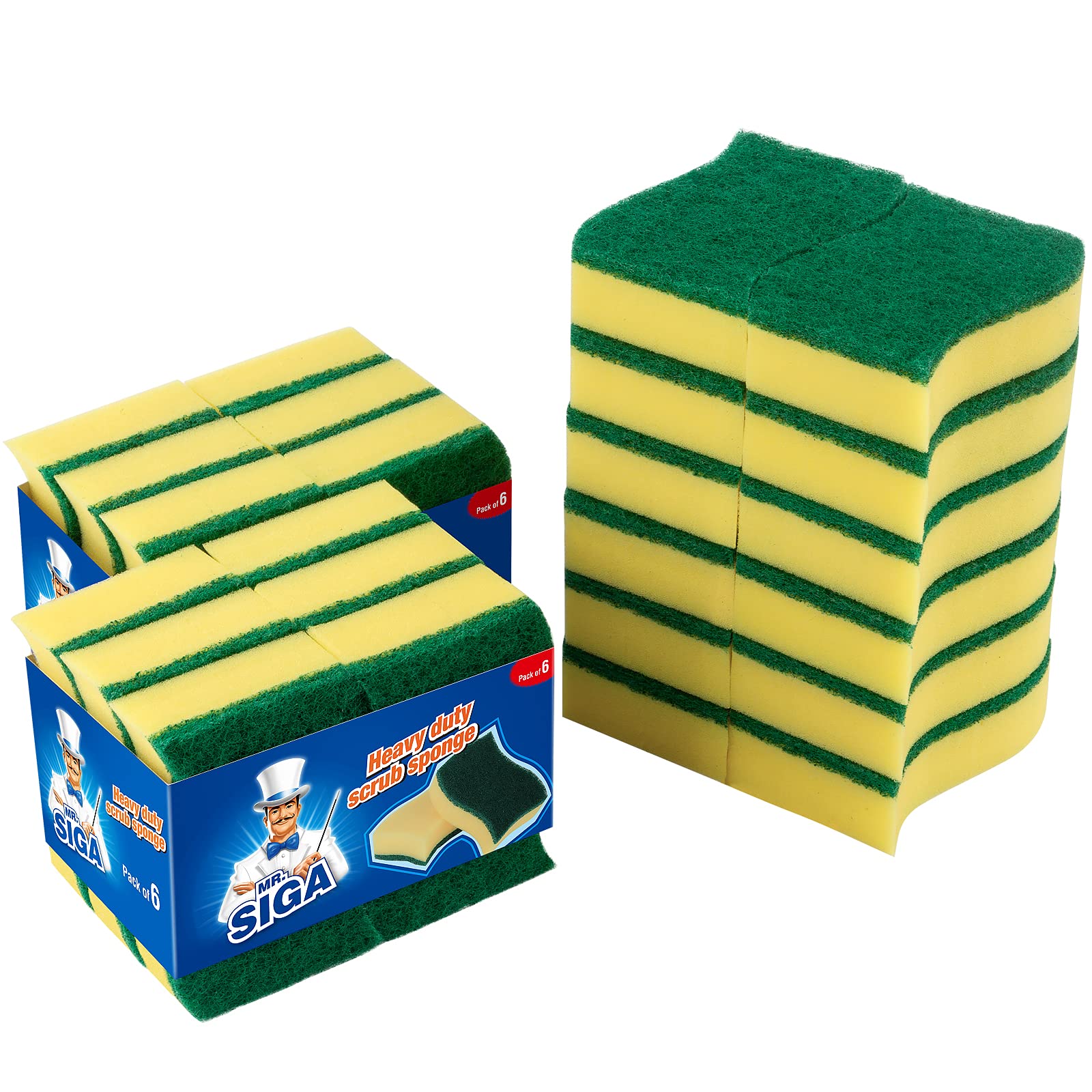 MR.SIGA Heavy Duty Scrub Sponge, 24 Count, Size:11 x 7 x 3cm, 4.3" x 2.8" x 1.2"