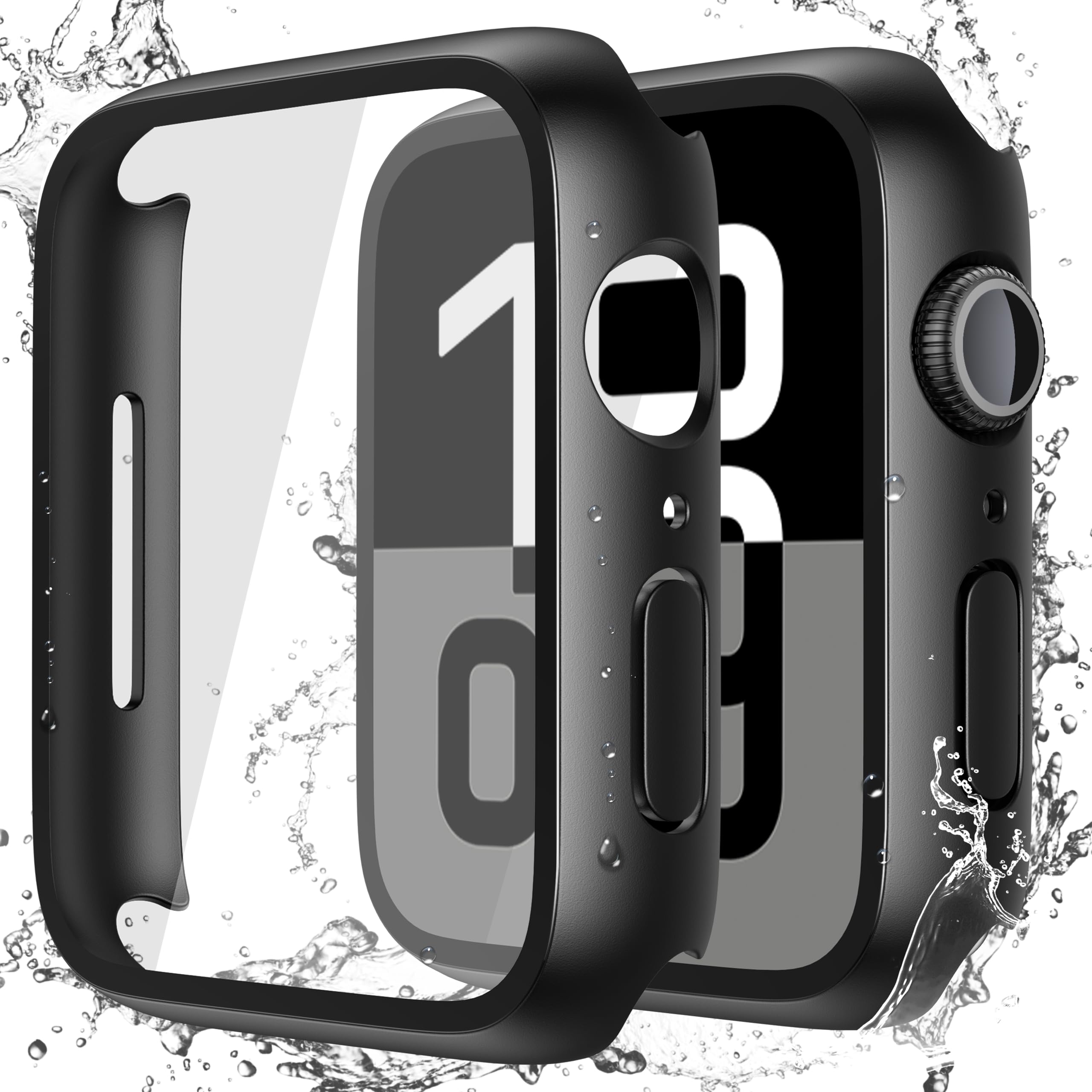 Misxi [2 Pack] Waterproof Black Hard Case with Tempered Glass Compatible with Apple Watch SE 2 (2024) SE Series 6 Series 5 Series 4 44mm, Ultra-Thin Protective Cover for iWatch Screen Protector