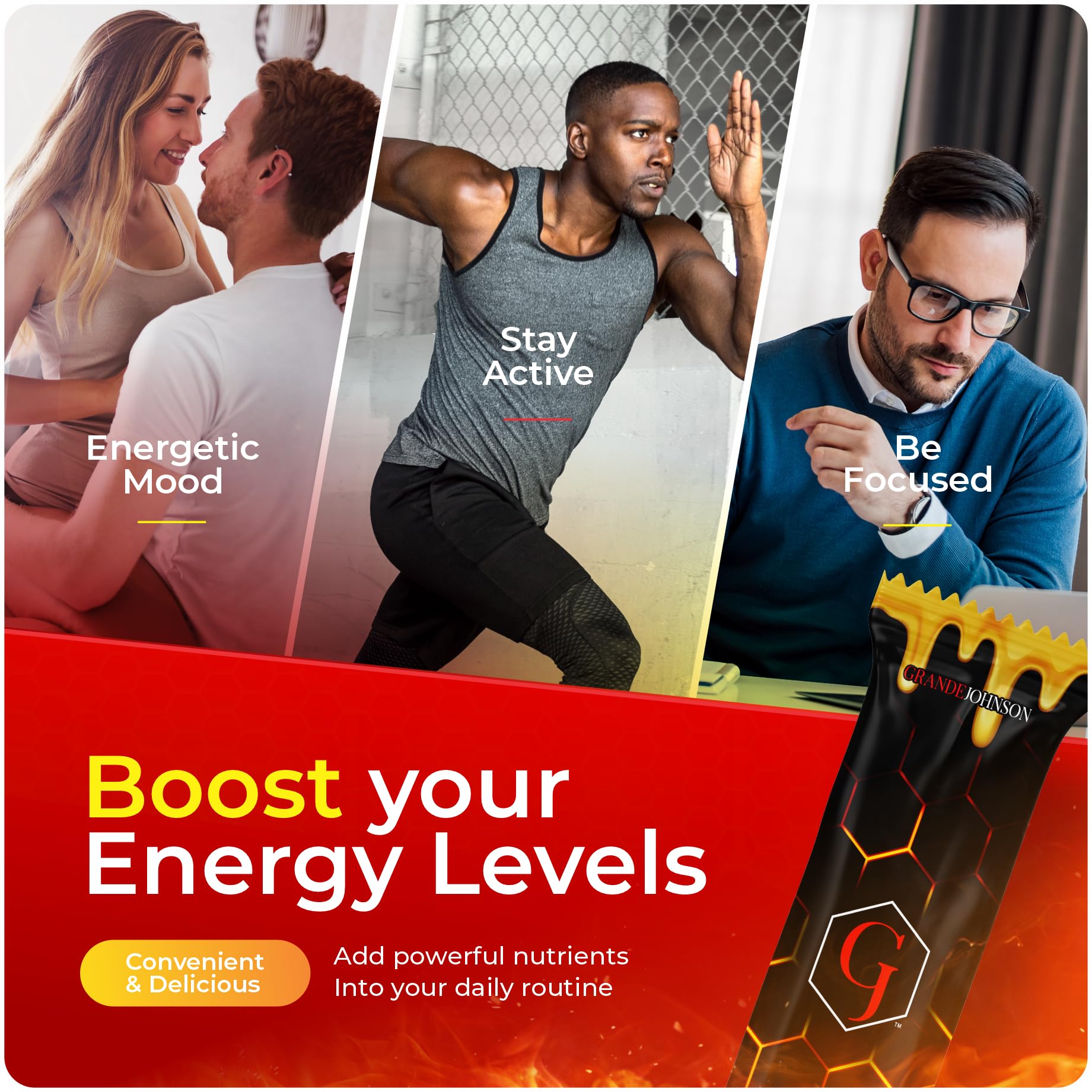 Grande Johnson - Nektyr - Organic Premium Natural Pure Honey with Jelly Bee Pollen - Pack of 3