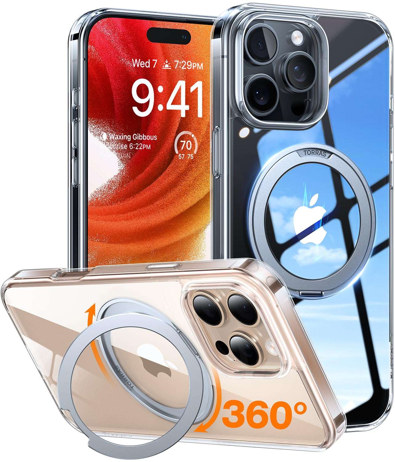 TORRAS Upgraded 360°Rotatable Magnetic Ring for iPhone 16 Pro Max Case, Fit for MagSafe with Stand & Ring Holder, 16FT Mil-Grade Shockproof Translucent for iPhone 16 Pro Max Phone Case Ostand, Black