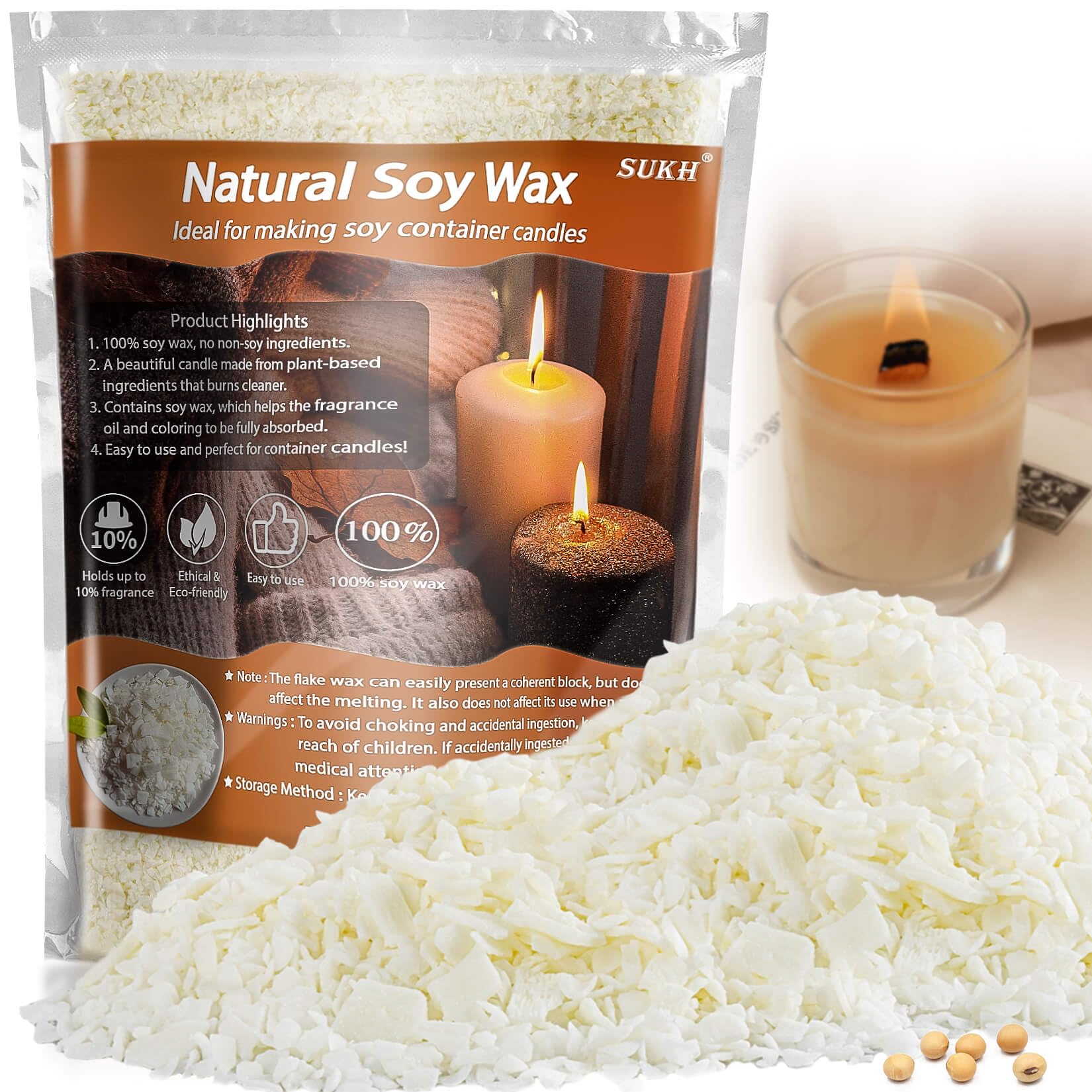 Sukh Soy Wax Flakes for Candle-Making - Natural Soy Wax Pure Soy Wax Candle Making Soy Wax Chips Candle Making Wax Supplies for Candle Making Container Candles (430, Grams)