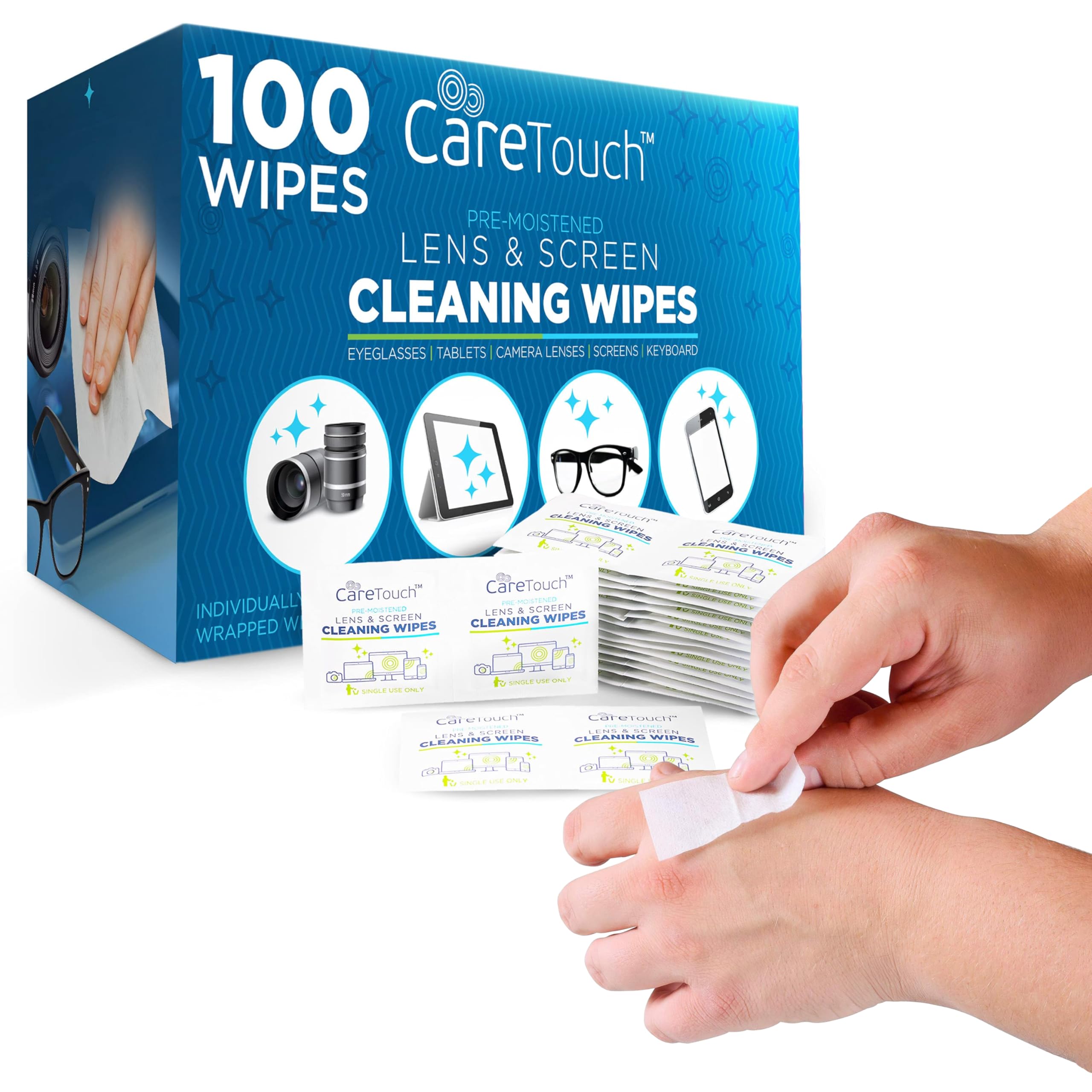 Care Touch Glasses Wipes, 400ct - Lens Cleaning Wipes for Eyeglasses, Eyeglass Individually Wrapped, Cleaner Lenses Glasses&Optical Lens, Disposable