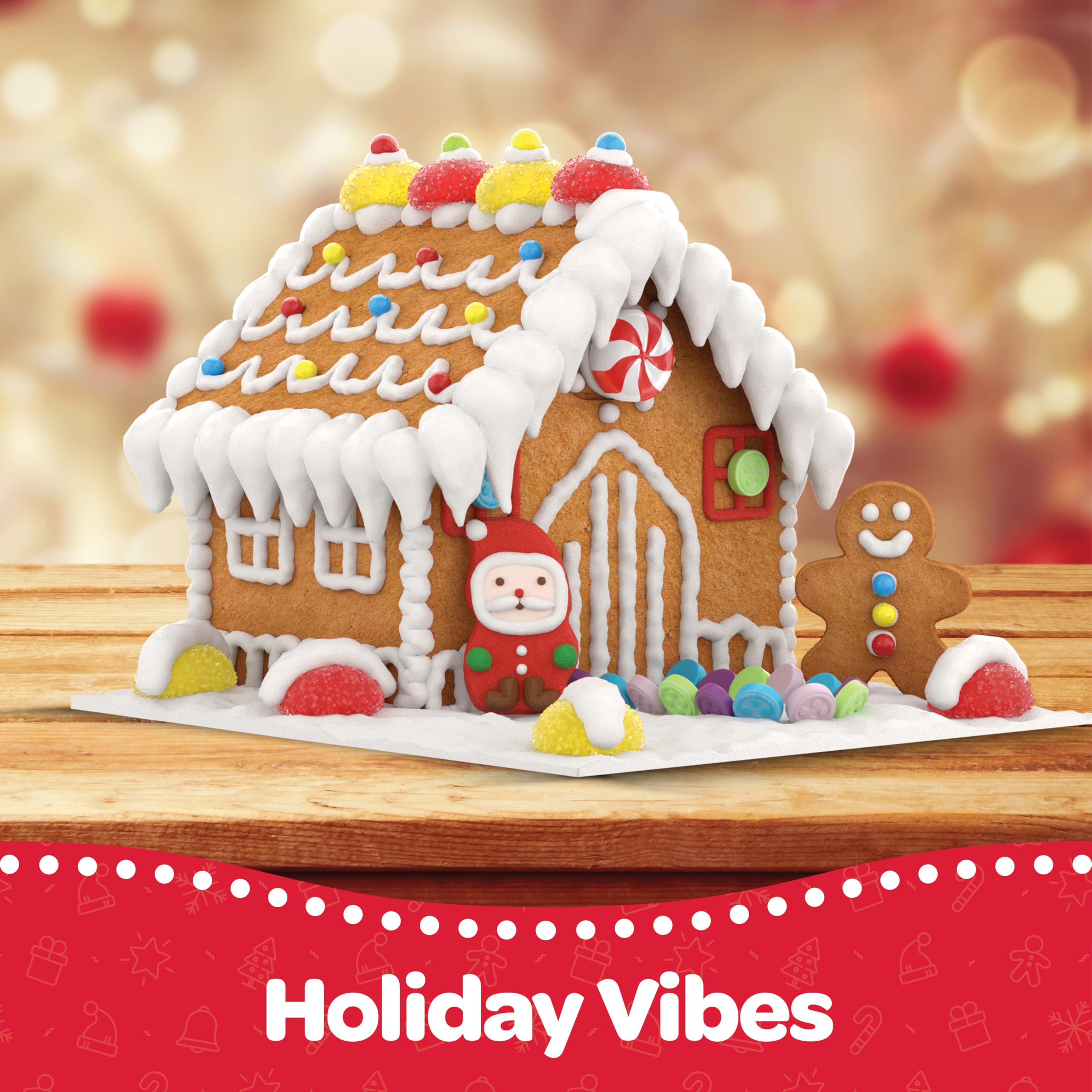 Gingerbread House kit [Set of 2] DIY Gingerbread House, Fun Holiday Activity for Kids, Ease Crafted Grooves Decor Kit of 2 Houses/4 ppl/Fondant/Snowflakes/Candies/Jellies/Beads/Buttons/Tray 30 Pcs Set