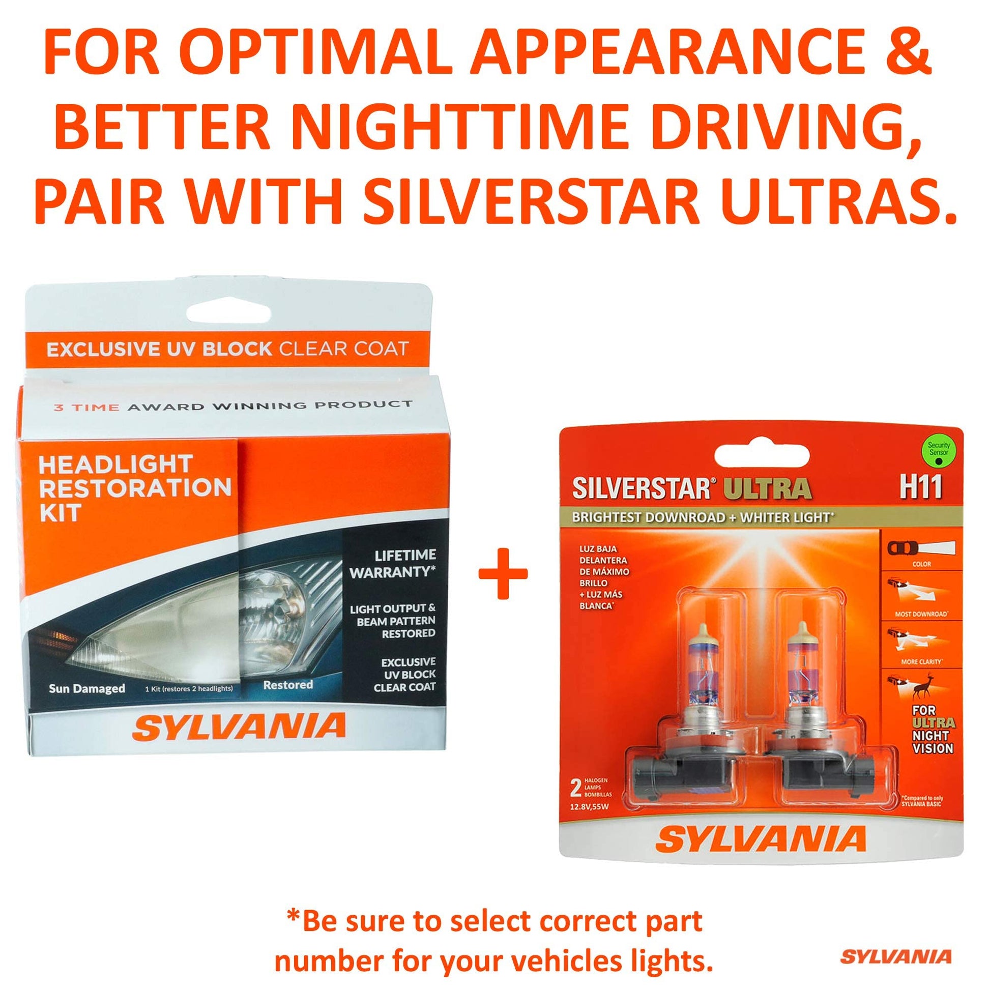 SYLVANIA Headlight Restoration Kit - Long-Lasting Headlight Repair Kit for Restoring to Like-New Condition - Surface Activator, Exclusive UV Coating, Clarifying Compound & More - No Tools Required