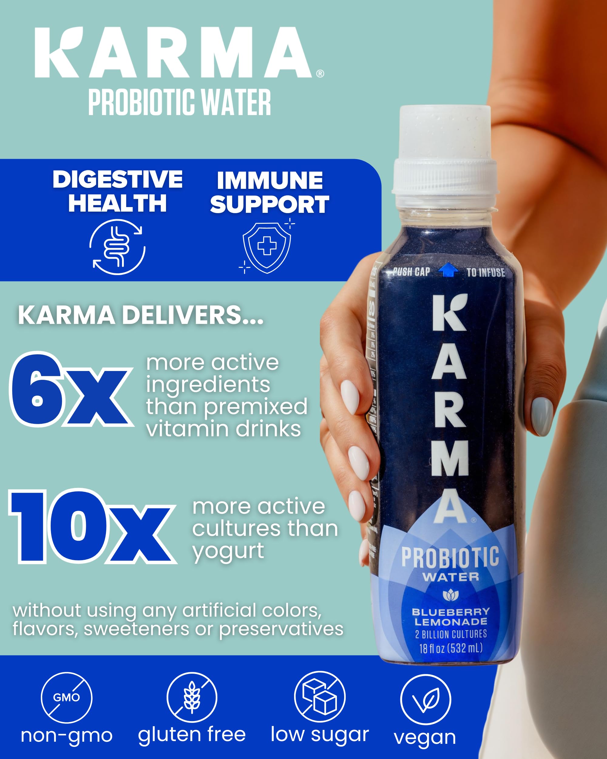 Karma Probiotic Water - 12 Pack, Berry Cherry Drink - Immune & Gut Health Support