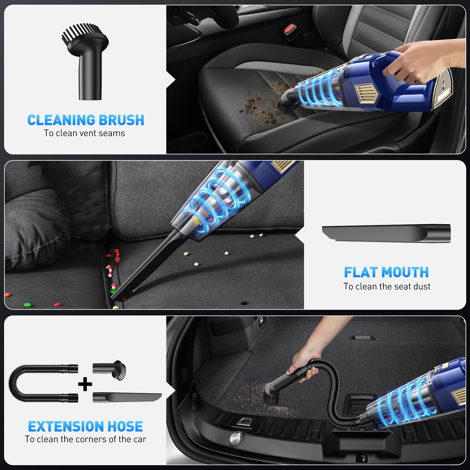 DBHAL Handheld Vacuum Cordless, 15000PA Powerful Suction Car Vacuum Cleaner Lightweight with Multi Accessories, Hand held Vacuum Cleaner Dust Busters Cordless Rechargeable for Car Home