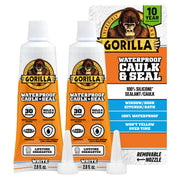 Gorilla 100% Silicone Caulk, Waterproof Sealant, 2.8oz Squeeze Tube (Pack of 2) – White -10 Year Mold Resistant Kitchen, Window, Bath, Marine, Door and More