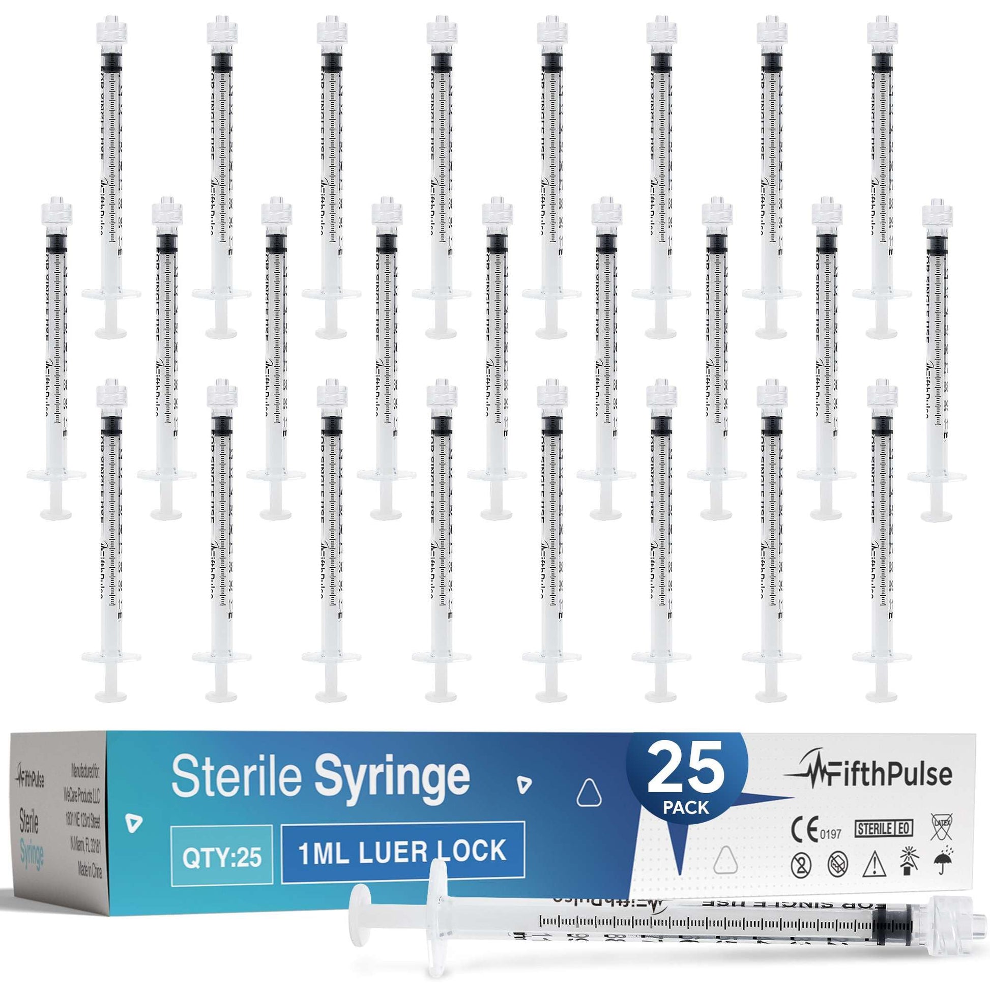 1 ml Syringe without Needle - 25 Pack of Individually Wrapped Disposable Syringes - Good for Medical, Scientific Lab, Home Use, and More - Sterile Luer Lock Syringes