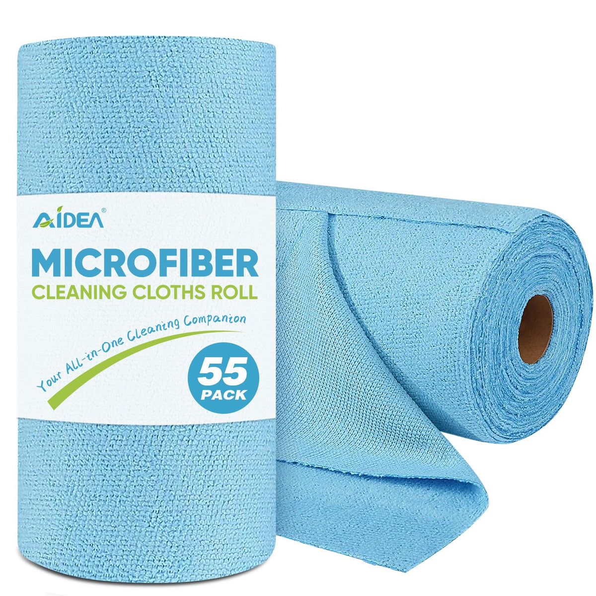 AIDEA Mikrofasertuchrolle, blaue Werkstatttücher, 55 Blatt, waschbar, Mikrofasertücher für Autos, blaue Lappen, wiederverwendbare Papiertücher für Automobil, Werkstatt, Haushalt, Küche, Reinigungsmittel, 28 x 23 cm