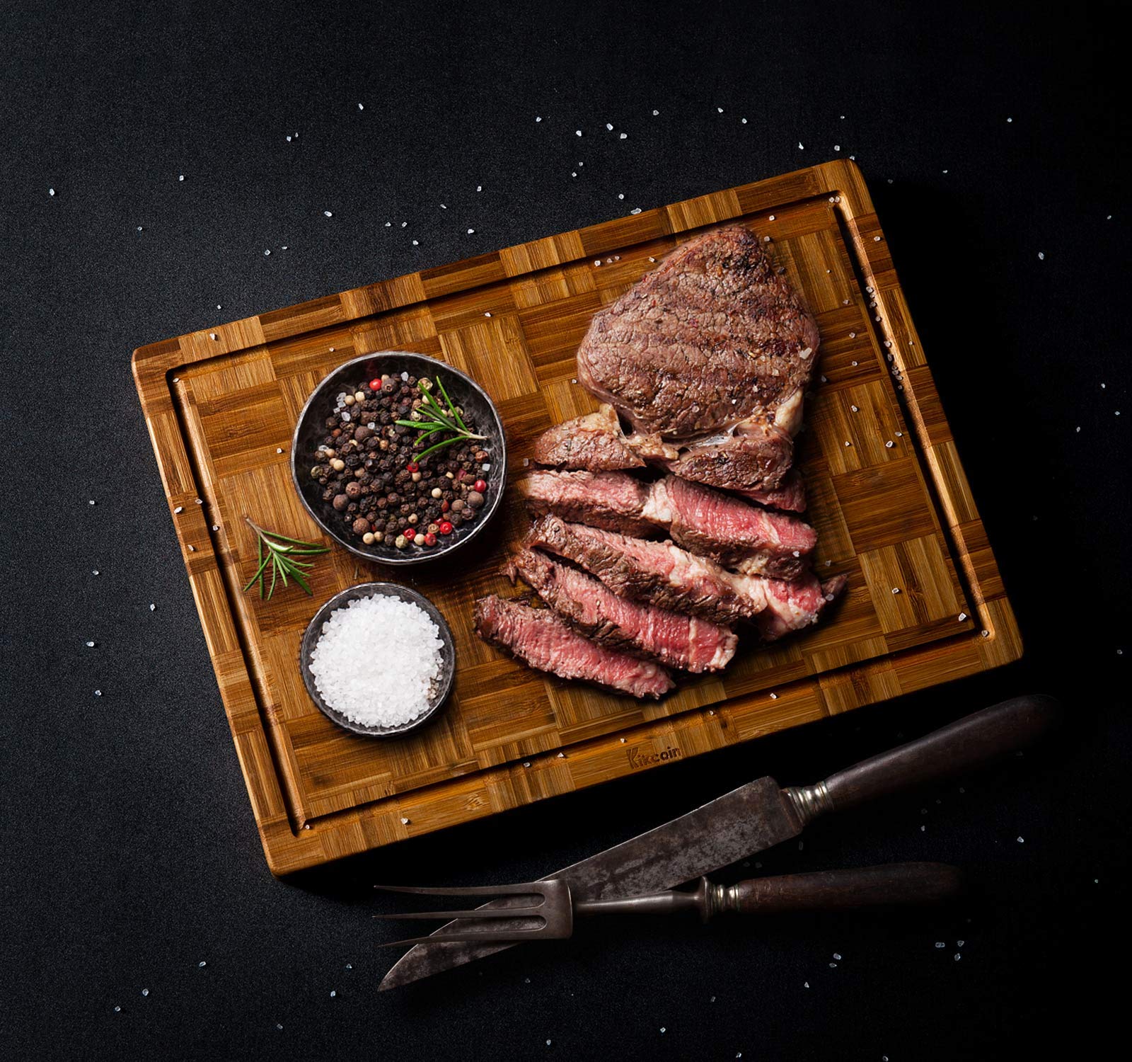 Kikcoin Extra Large Bamboo Cutting Boards, (Set of 3) Chopping Boards with Juice Groove Bamboo Wood Cutting Board Set Butcher Block for Kitchen, End Grain Serving Tray