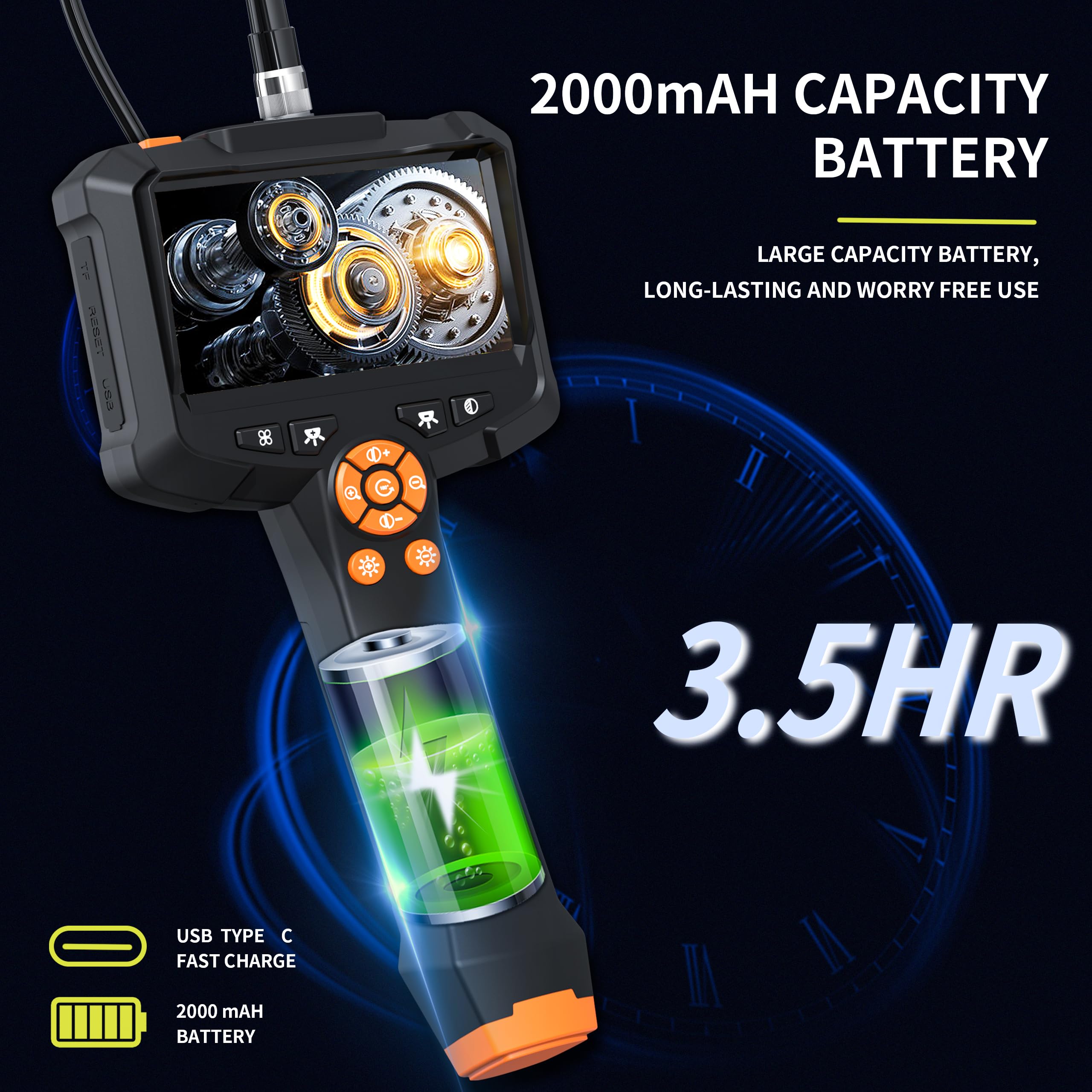 Endoscope Camera with Light, 1080P HD Borescope with 8 Adjustable Lights, 4.3" Endoscope with 16.4ft Semi-Rigid Snake Camera, IP67 Waterproof Borescopese for Sewer, Cool Gadgets & Tools for Men