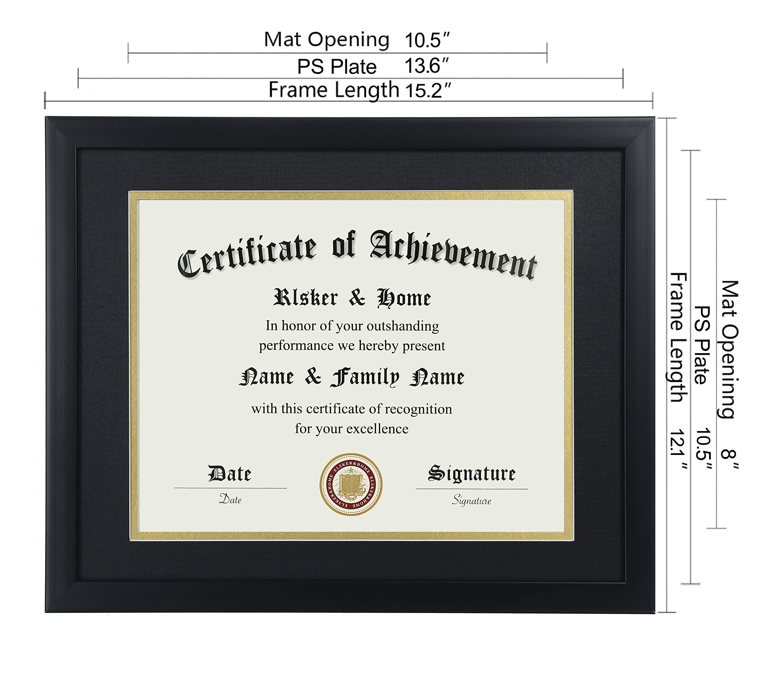 ELSKER&HOME 8.5x11 Certificate Frame - Classic Black Color Frame - Displays Diploma 8.5x11 Inch with Mat - 11x14 Inch Without Mat - For Document/Photo(Double Mat - Matte Black with Gold Rim)