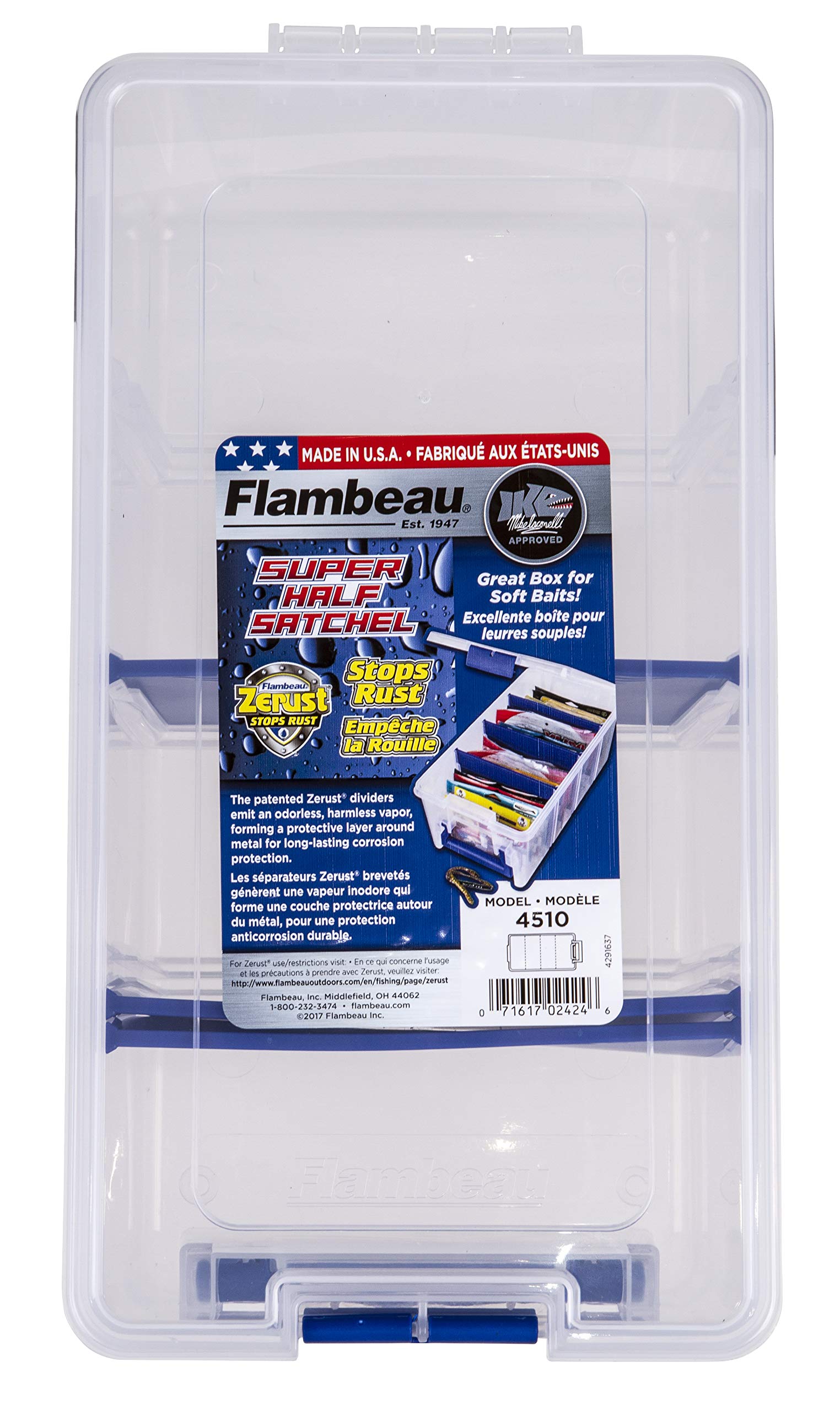 Flambeau Outdoors 4510 Clear Fishing Organizer - Super Half Satchel Soft Fishing Lure Storagees, Bait Organizer, Tuff Tainer with Zerust Anti-Rust Dividers