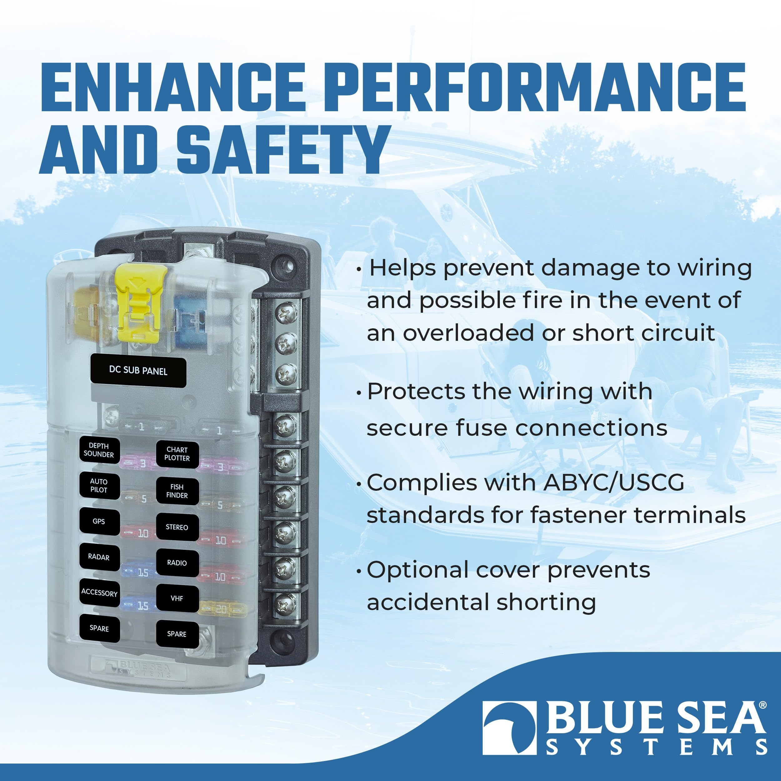 Blue Sea Systems 5026 ST Blade Fuse Block 12 Circuit with Ground and Cover, 100 Amps