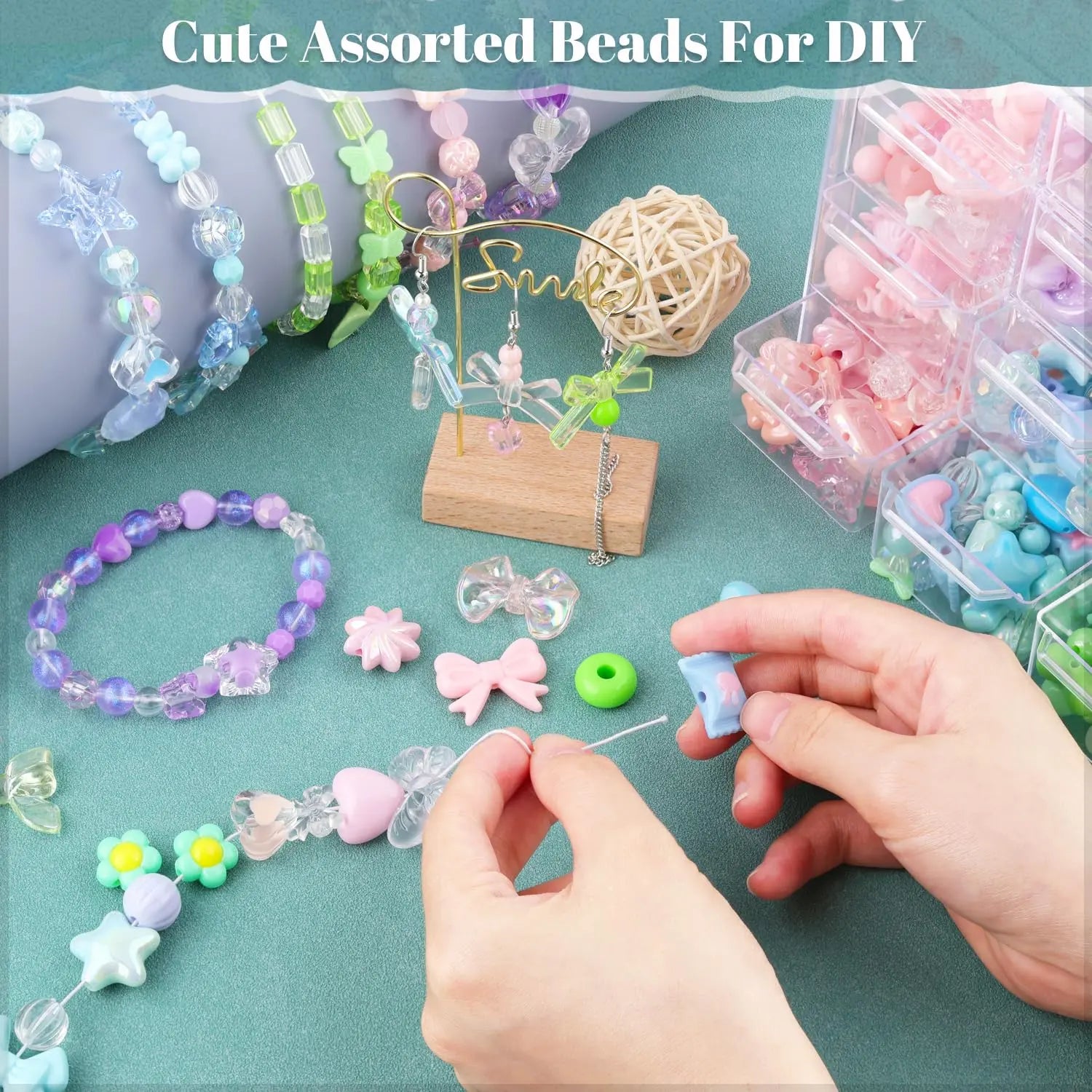 TINKRSTUFF Assorted 180-240PCS Acrylic Beads for Bracelet Making, Flower Bow Butterfly Candy GummyBear Aesthetic Bracelet Charms,Cute Beads for Jewelry Making DIY Necklace Keychain Phone Charm
