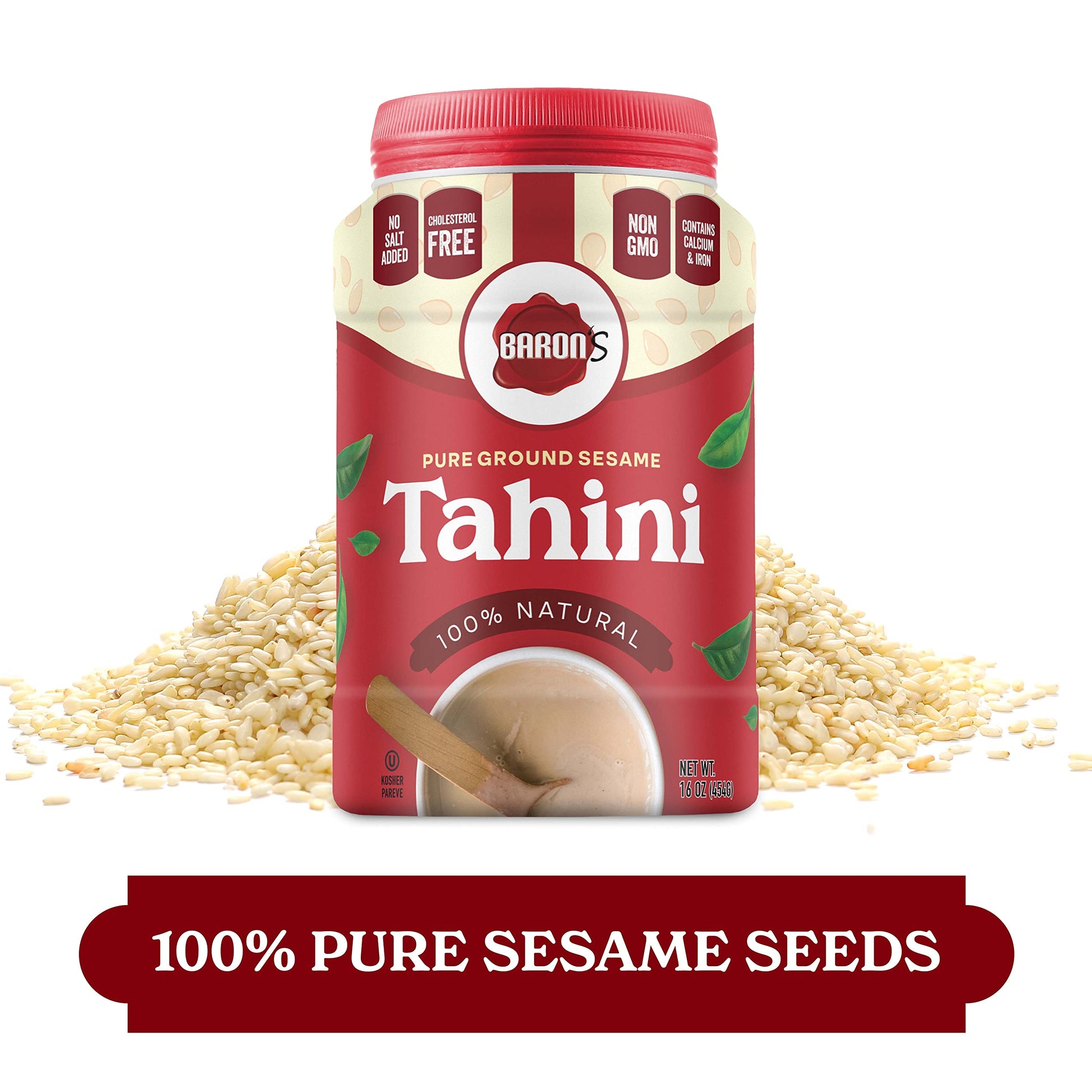 Baron's Kosher 100% Pure Ground Sesame Tahini 16-ounce Jars (1 Pound (Pack of 2))